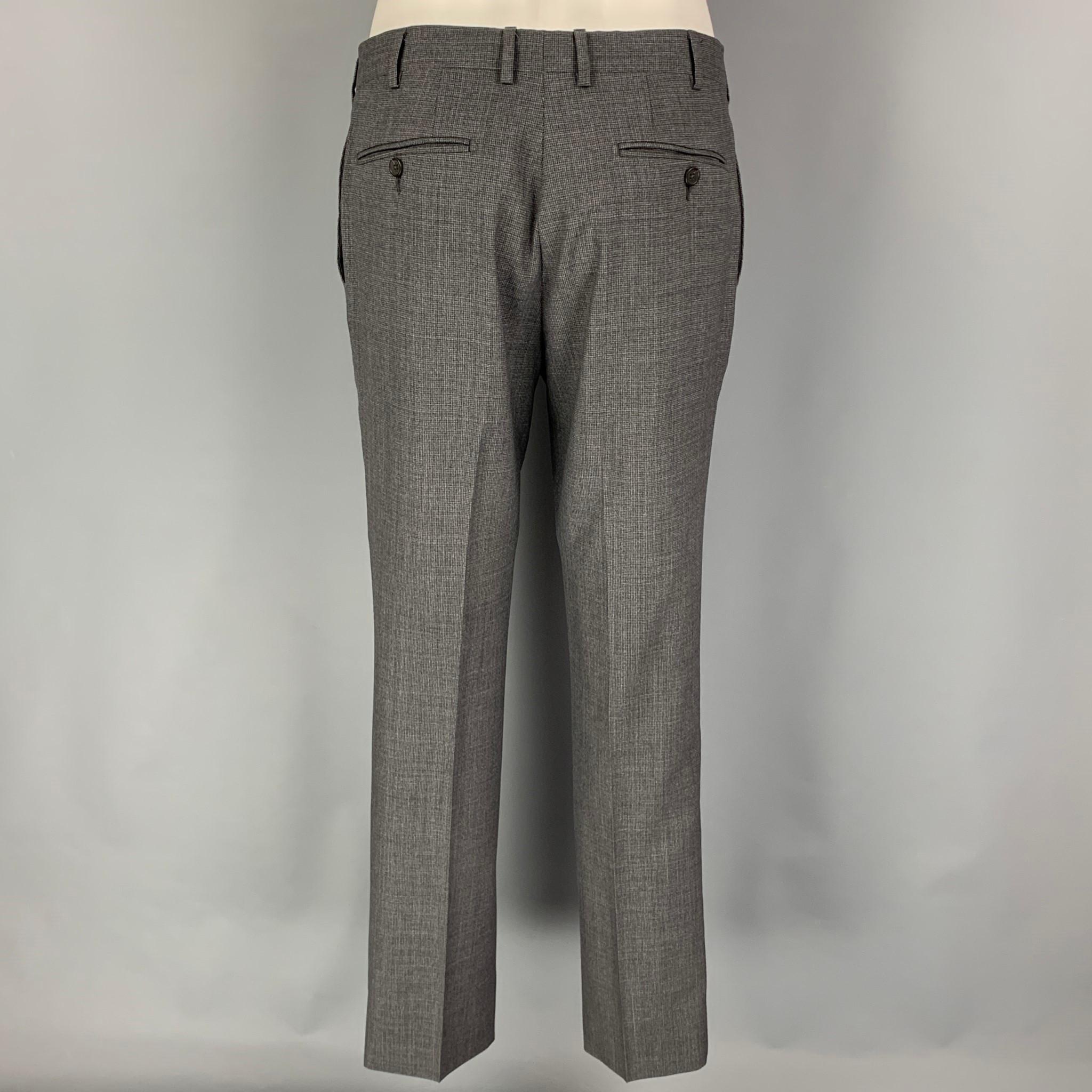 LANVIN Size 38 Grey Grid Wool Notch Lapel Suit 1