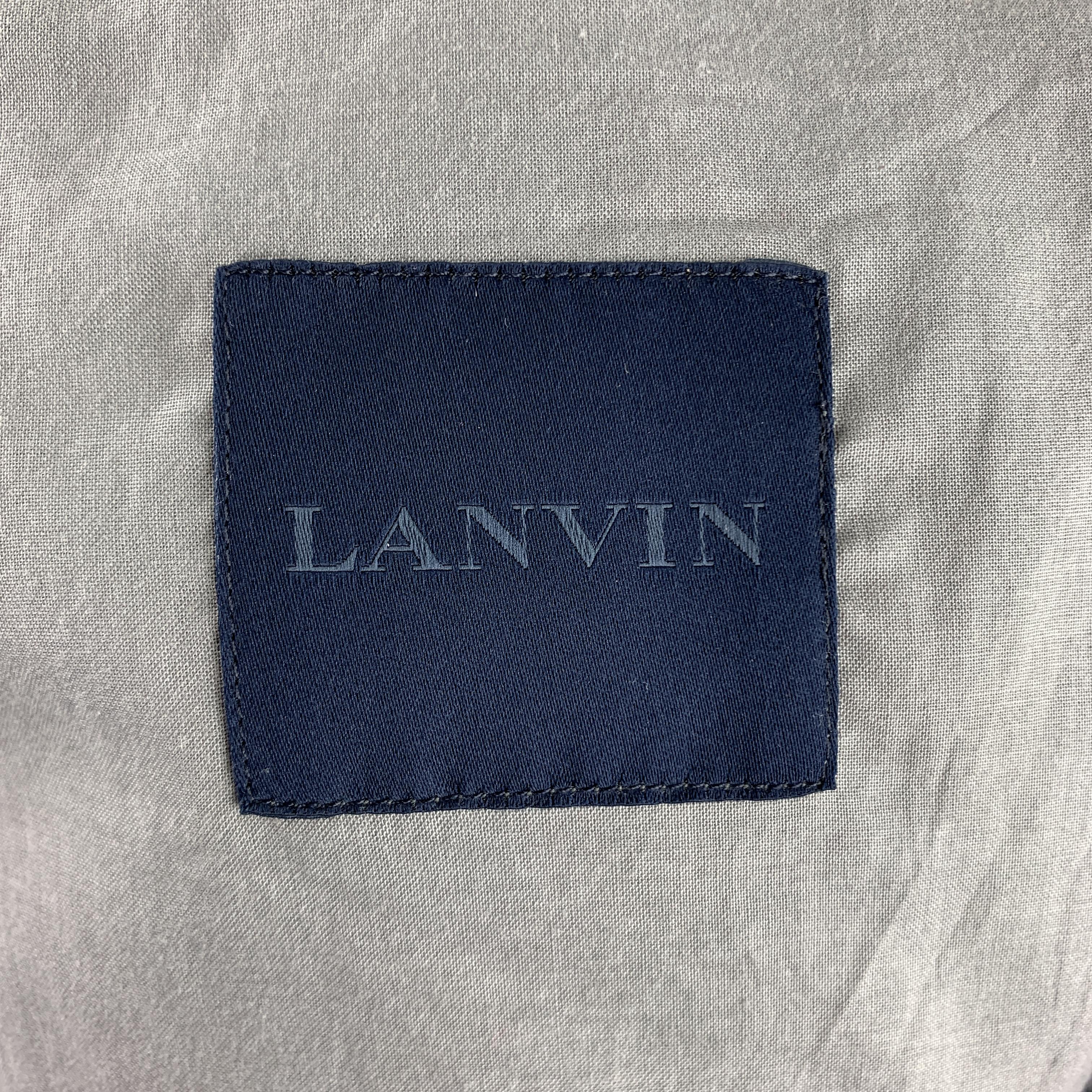 LANVIN Size 38 Grey Suede Fringe Trim Striped Knit Collar Jacket 4