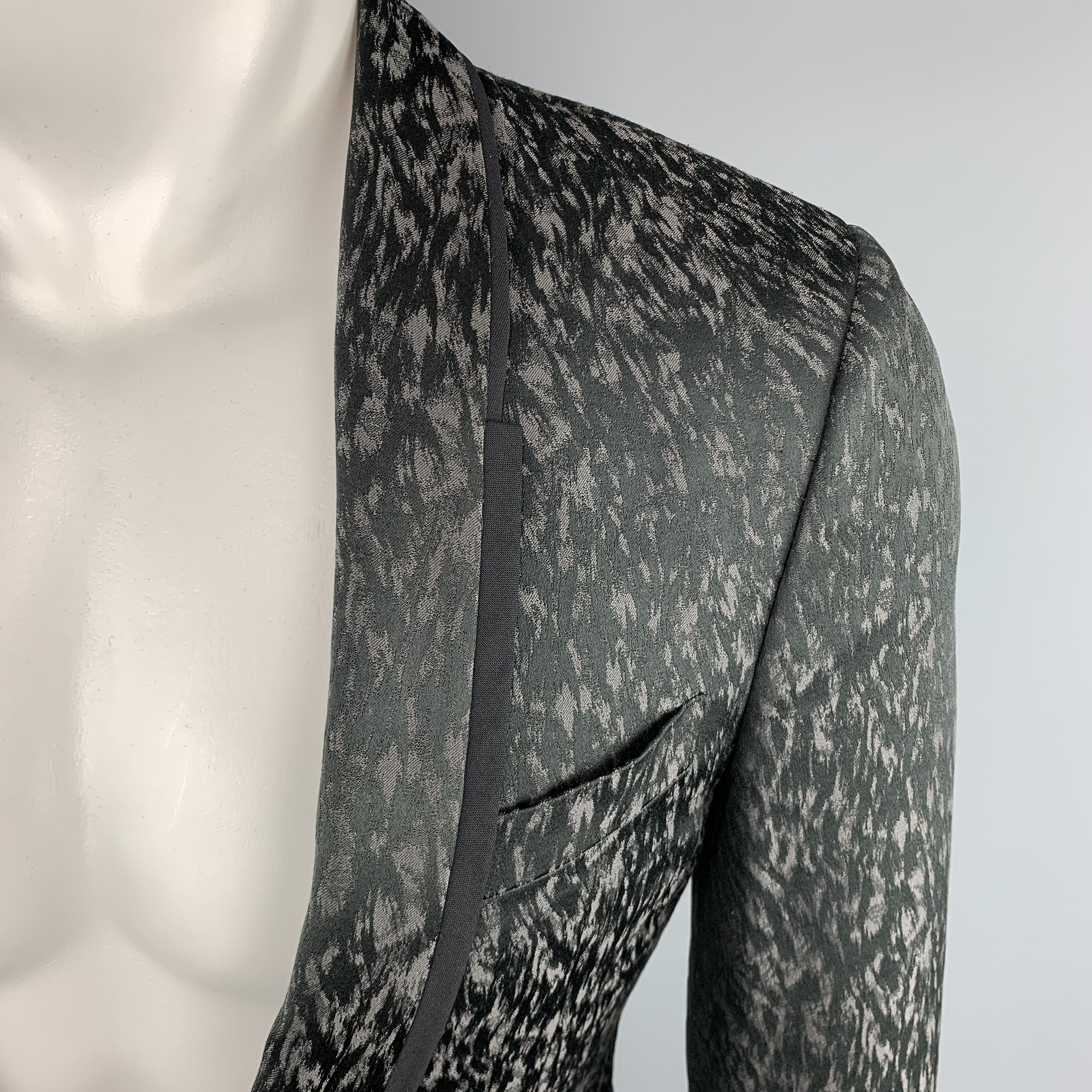 LANVIN Size 38 Regular Animal Print Woven Black & Grey Shawl Collar Sport Coat In Excellent Condition In San Francisco, CA