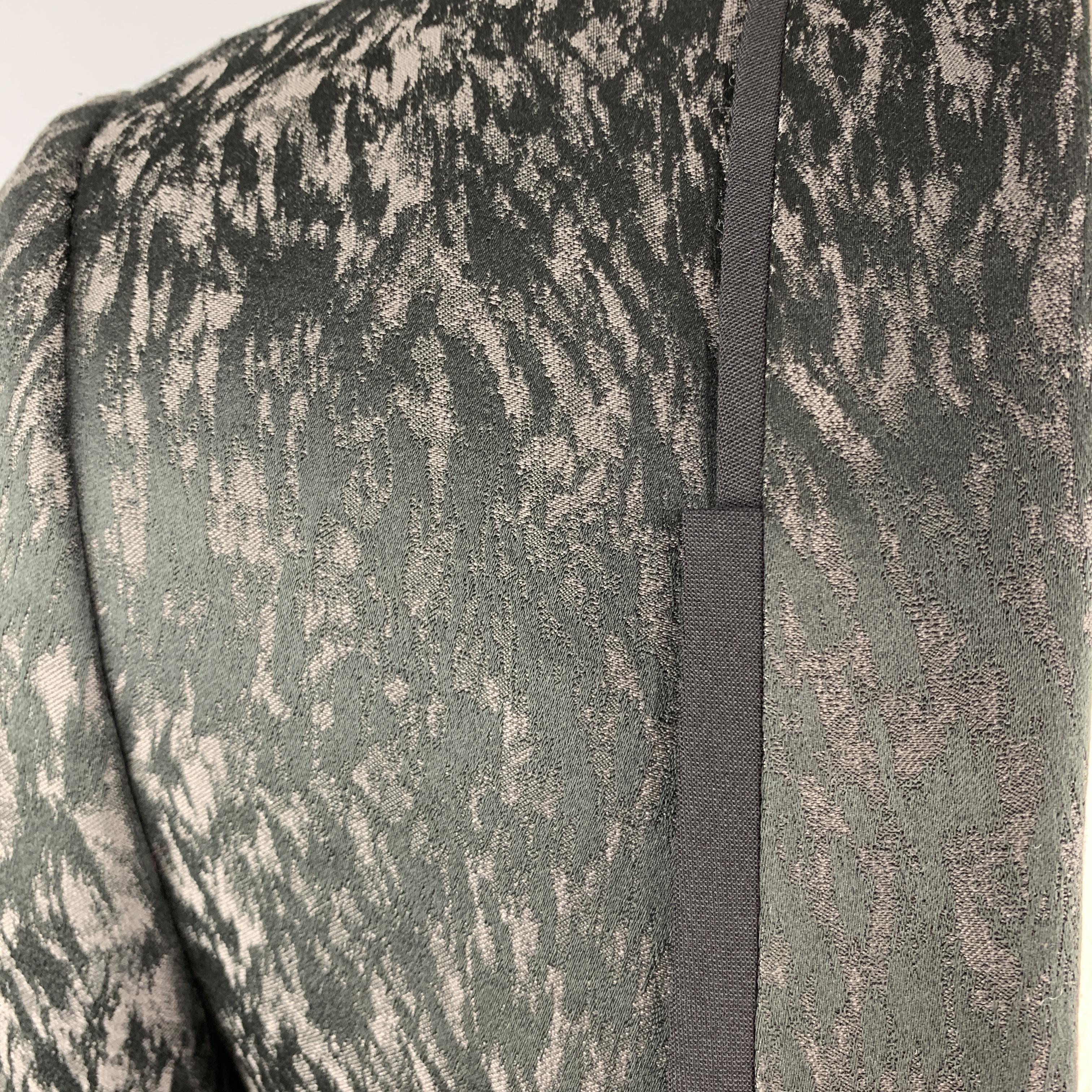LANVIN Size 38 Regular Animal Print Woven Black & Grey Shawl Collar Sport Coat 1