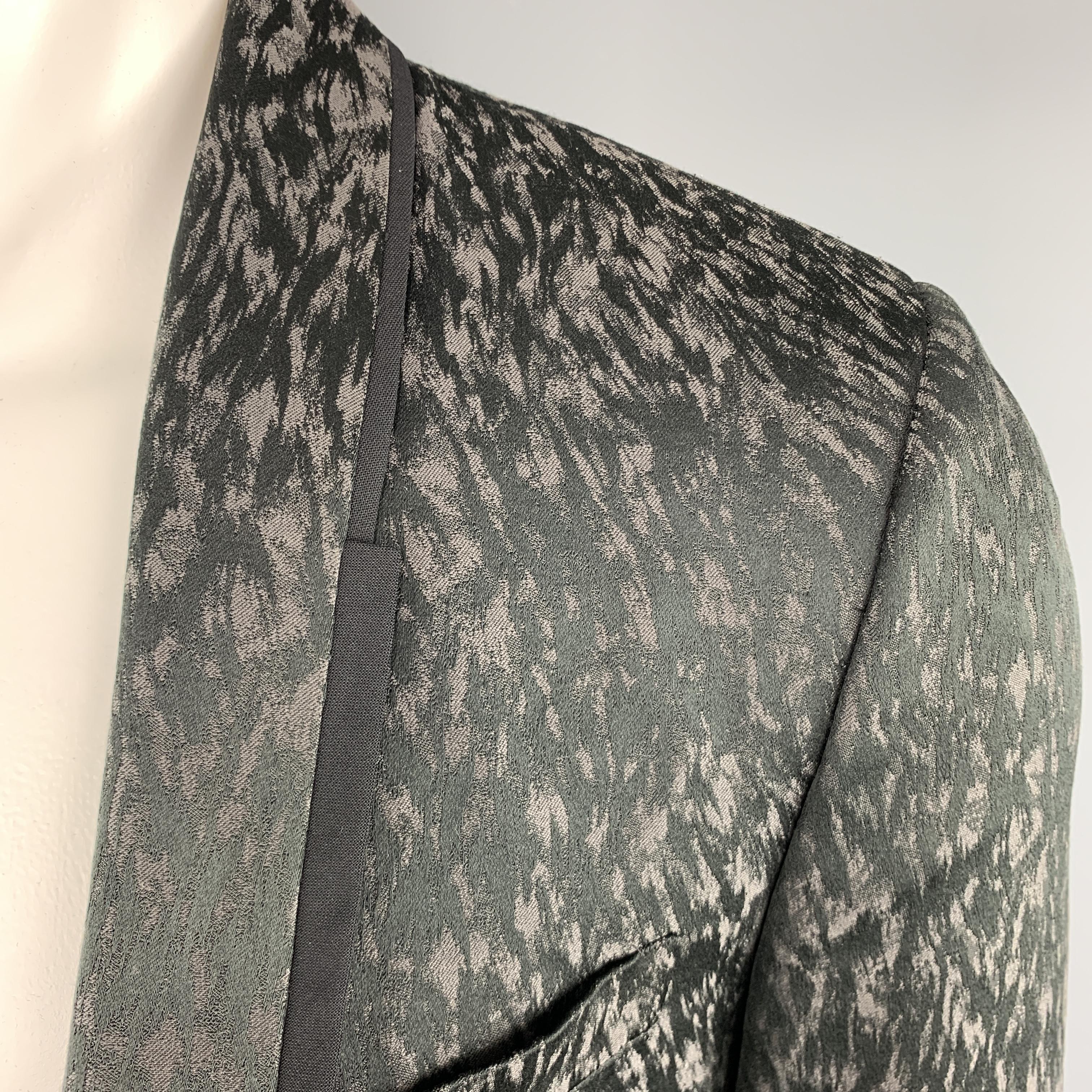 LANVIN Size 38 Regular Animal Print Woven Black & Grey Shawl Collar Sport Coat 5