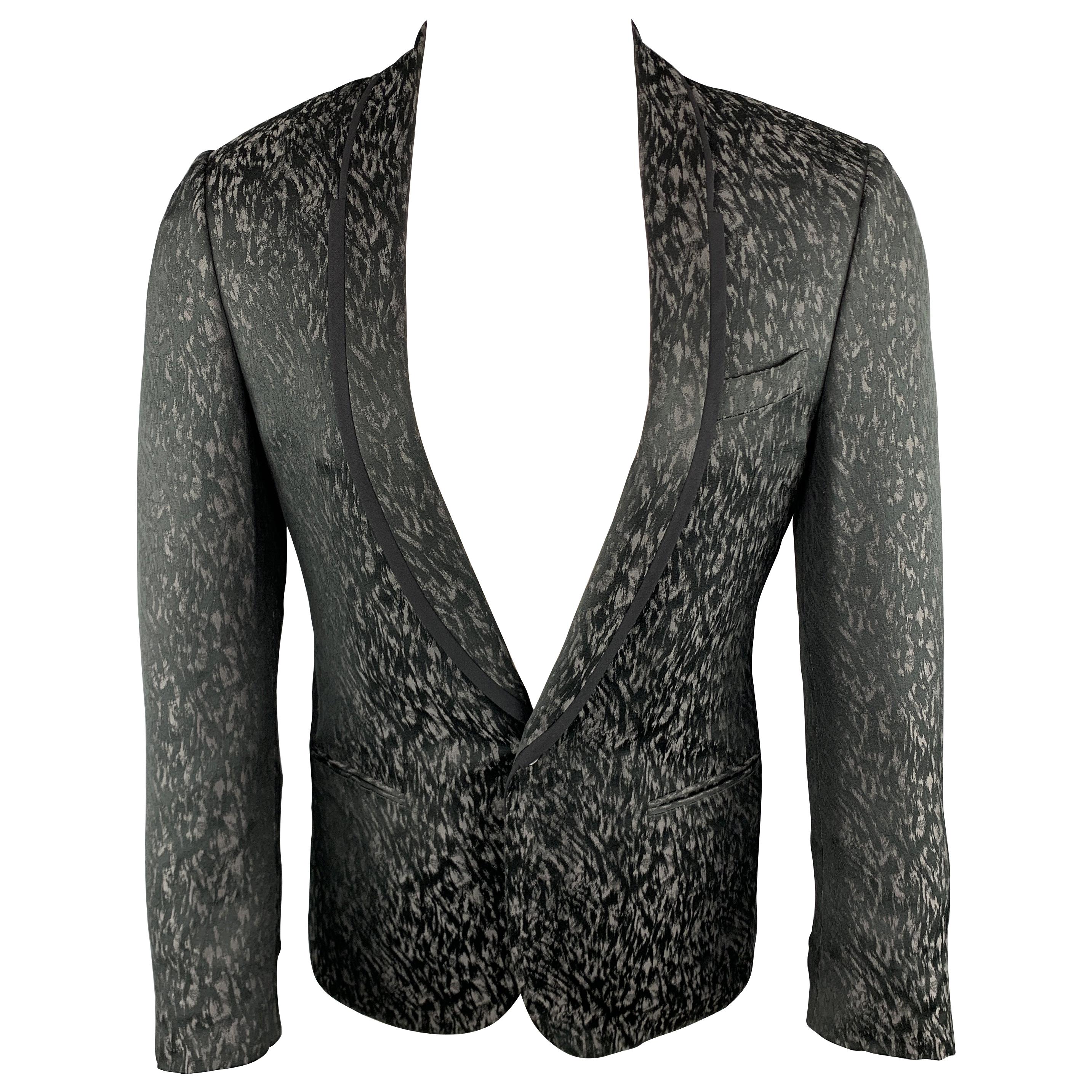 LANVIN Size 38 Regular Animal Print Woven Black & Grey Shawl Collar Sport Coat