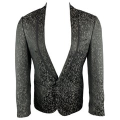 LANVIN Size 38 Regular Animal Print Woven Black & Grey Shawl Collar Sport Coat