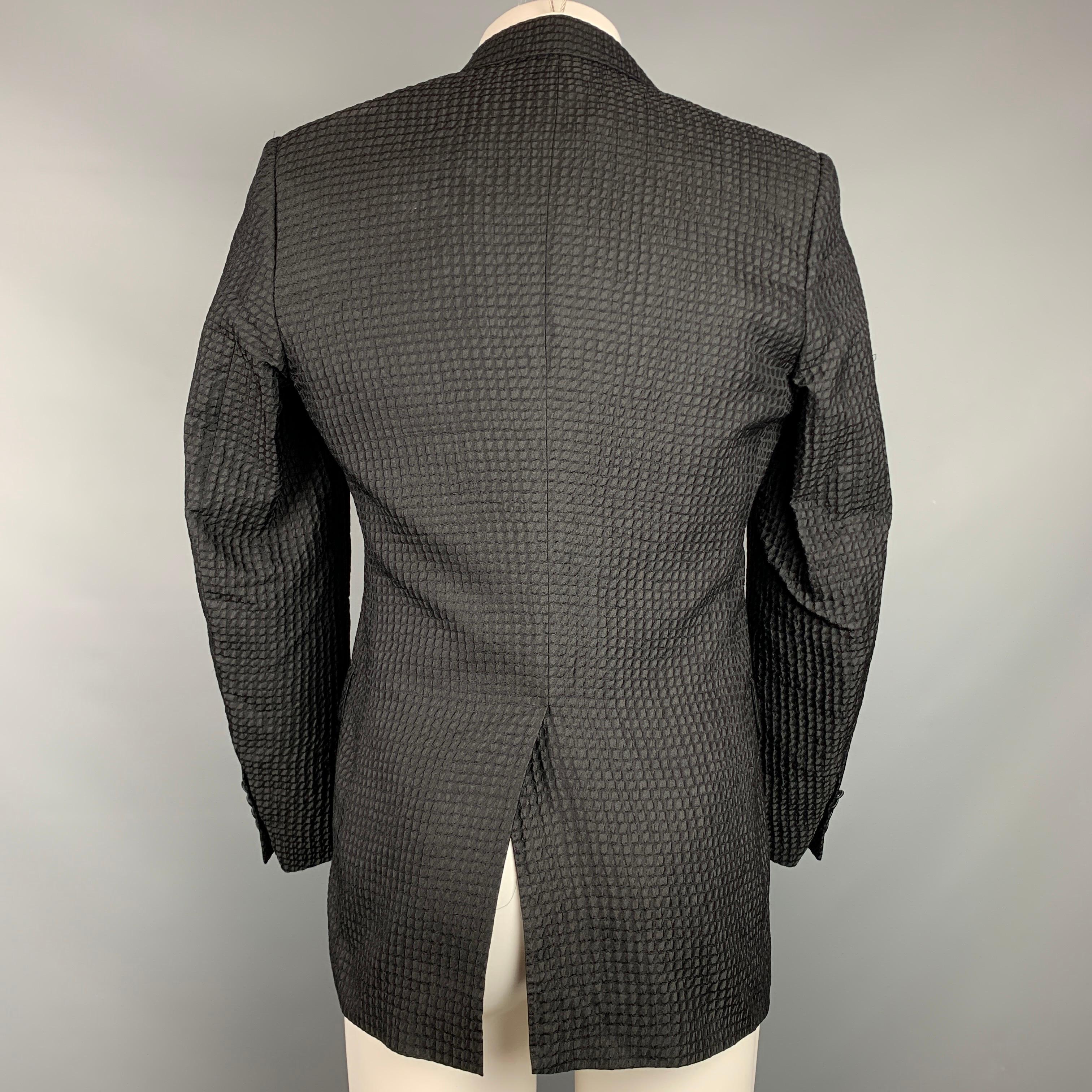 LANVIN Size 38 Regular Black Textured Silk / Polyester Peak Lapel Sport Coat In Good Condition In San Francisco, CA