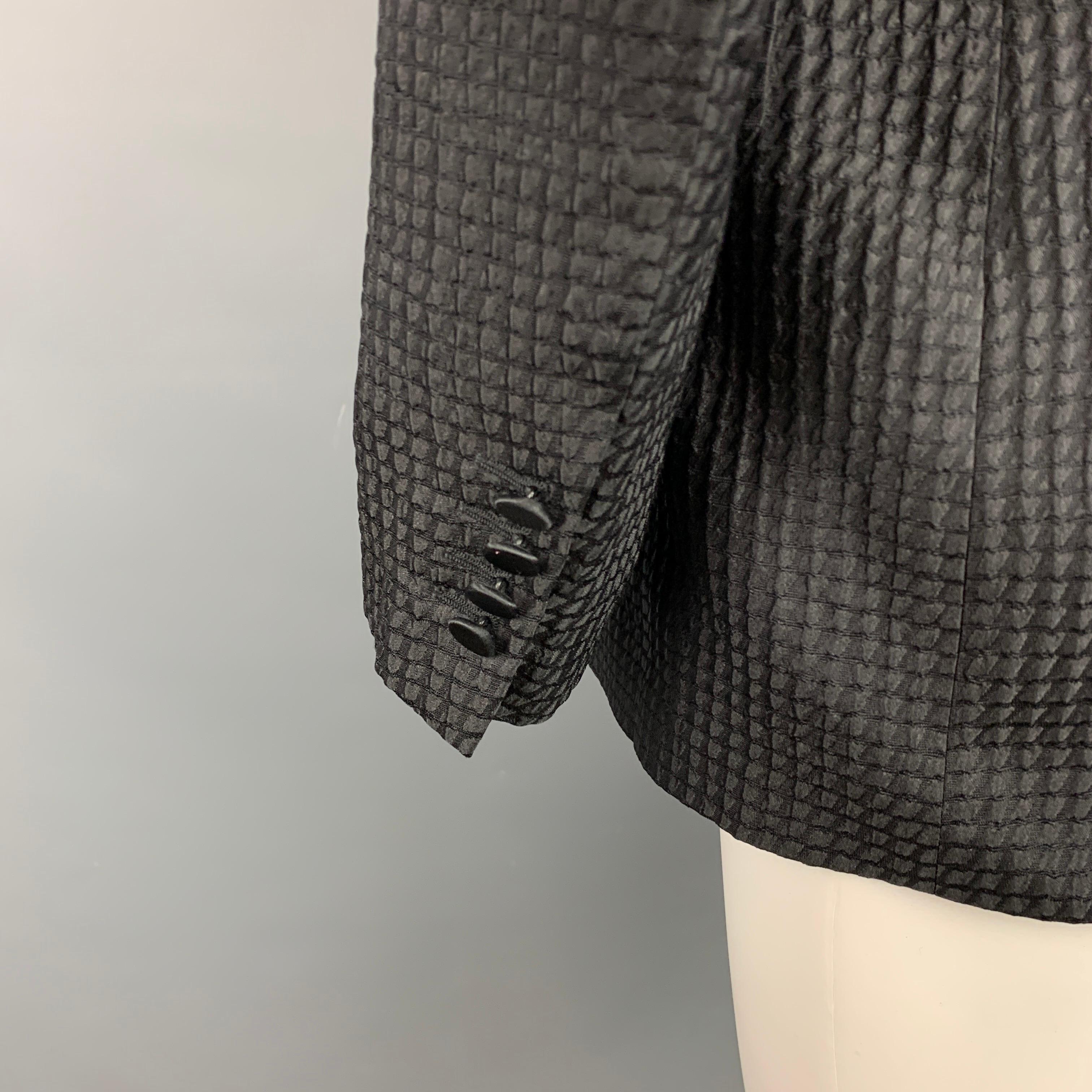 Men's LANVIN Size 38 Regular Black Textured Silk / Polyester Peak Lapel Sport Coat