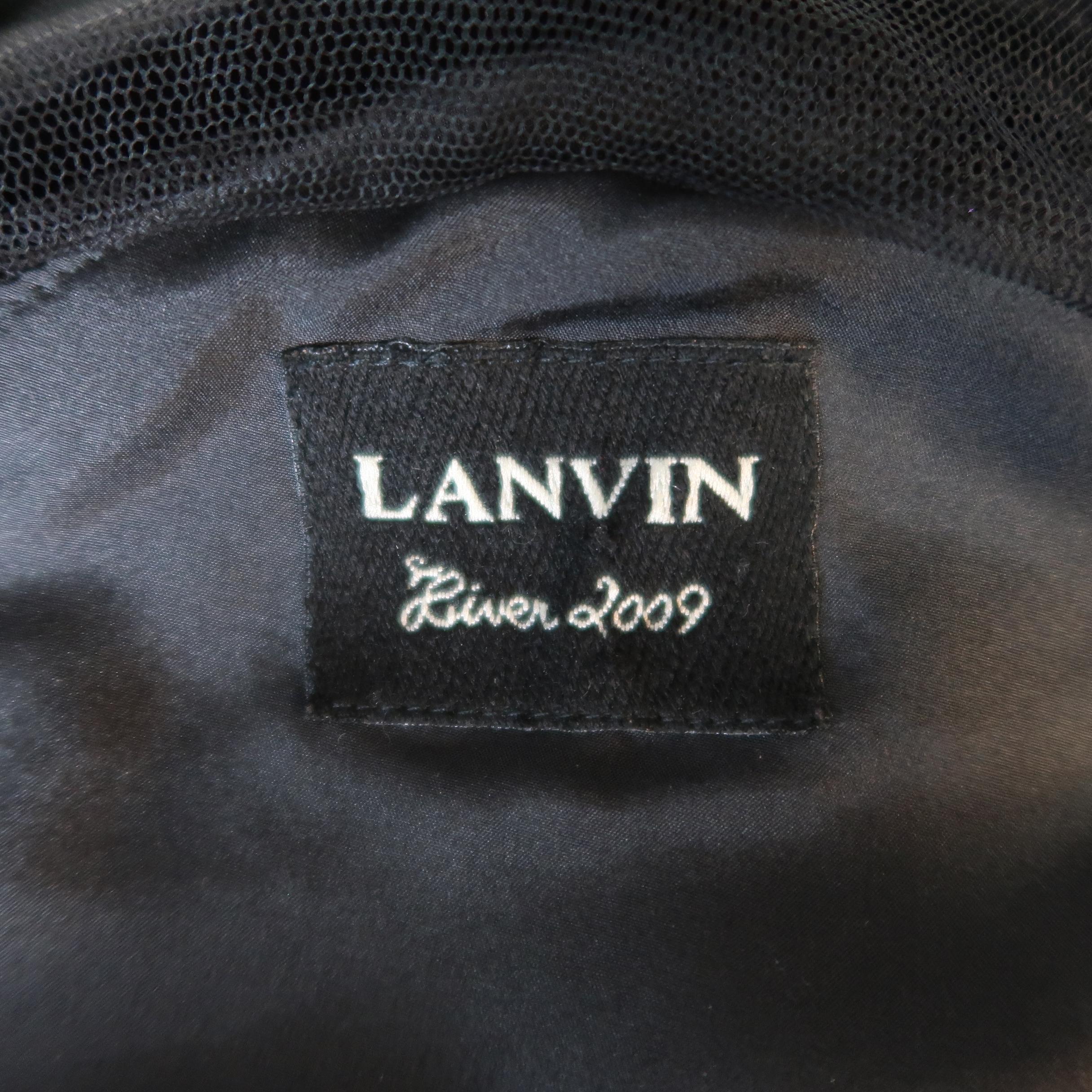 LANVIN Size 4 Black Asymmetrical Draped Velvet Tulle One Shoulder Cocktail Dress 7