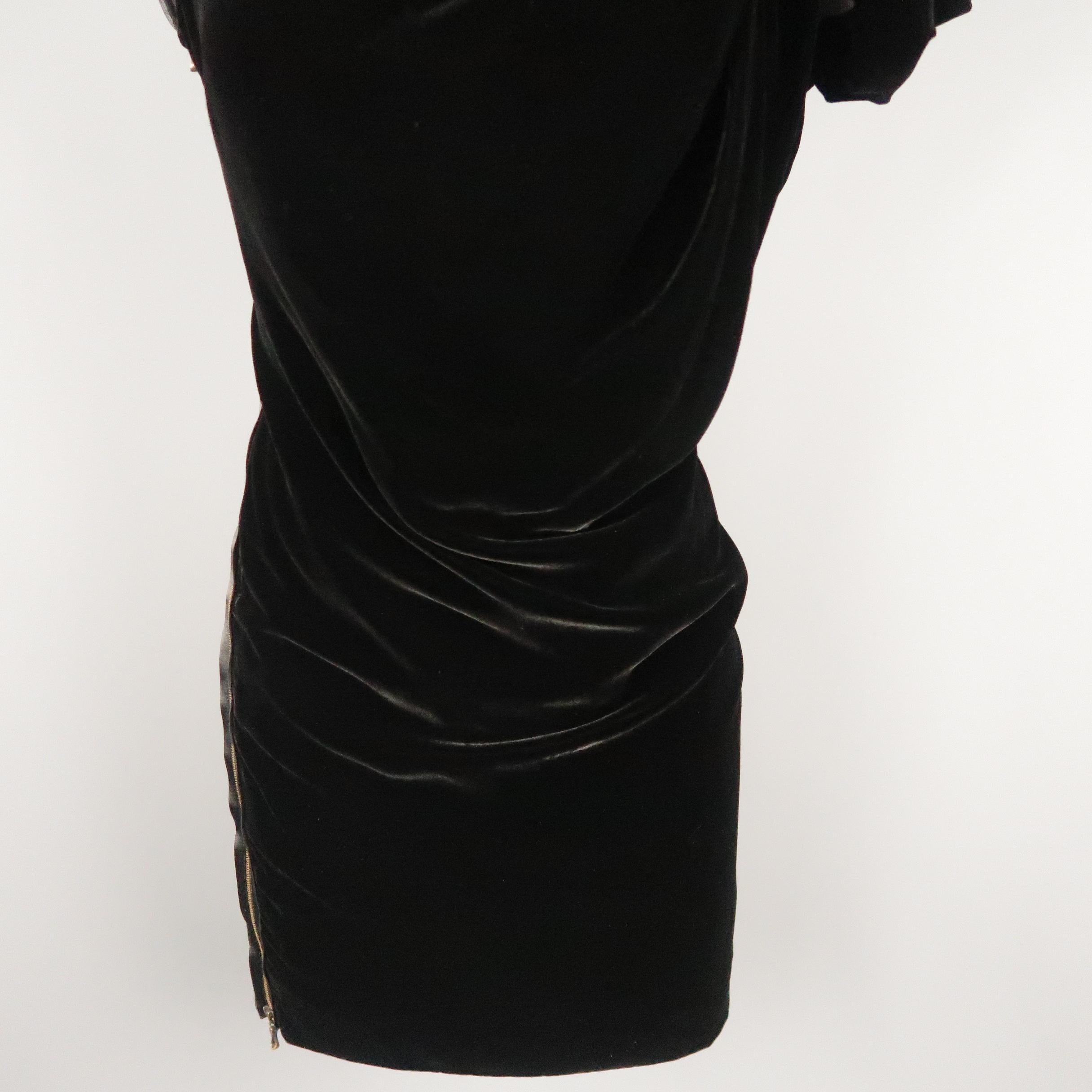 LANVIN Size 4 Black Asymmetrical Draped Velvet Tulle One Shoulder Cocktail Dress 3