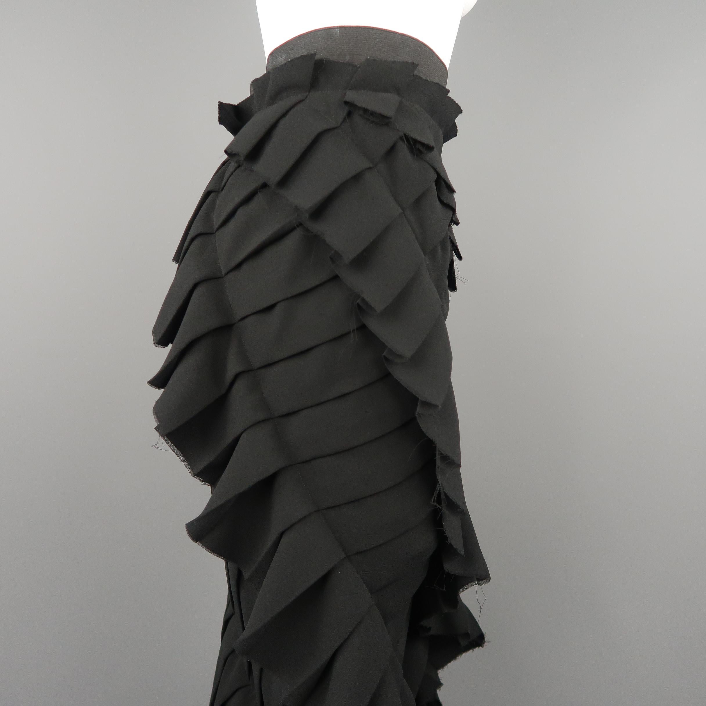 LANVIN Size 4 Black Asymmetrical Raw Hem Pleat Midi Pencil Skirt Skirt In New Condition In San Francisco, CA
