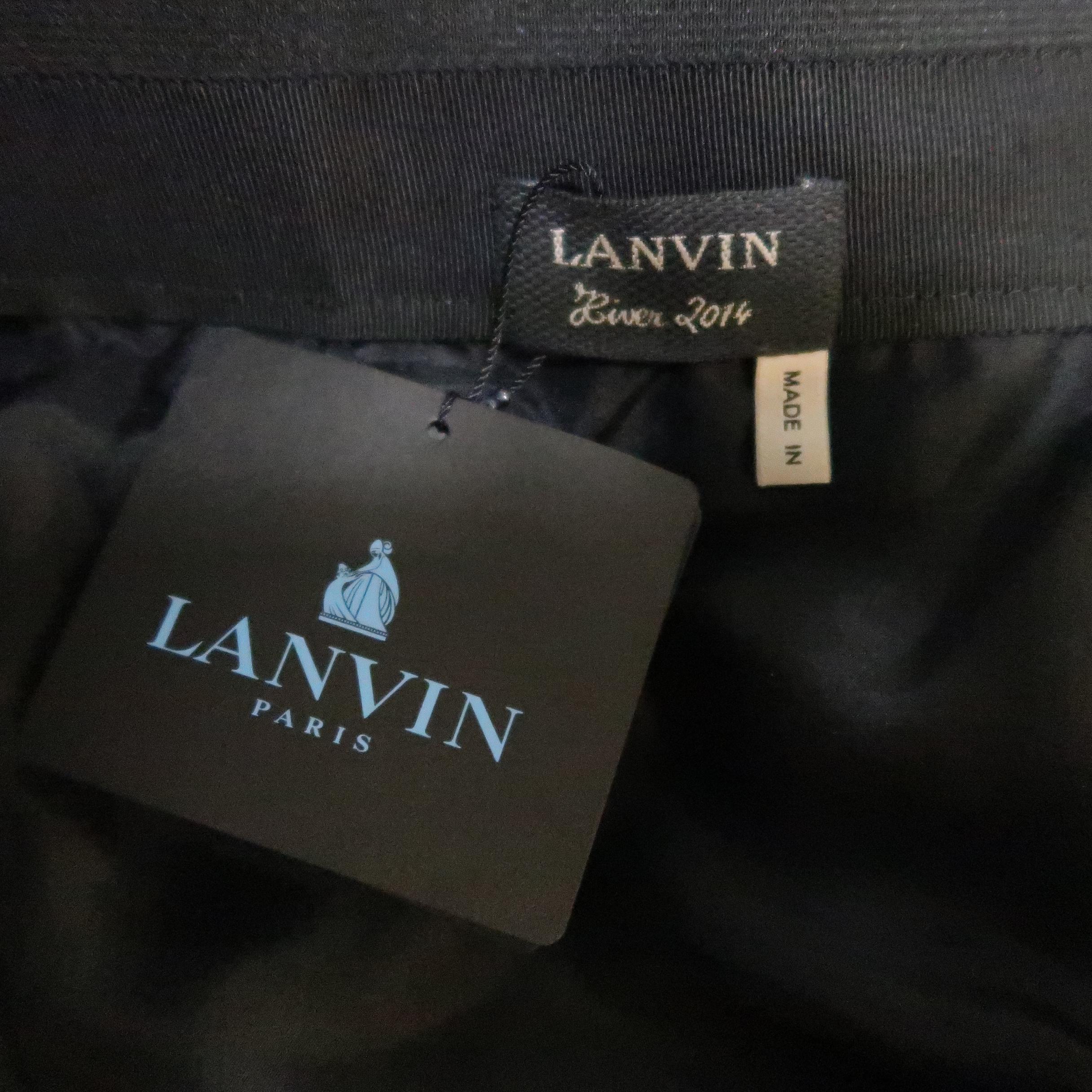 LANVIN Size 4 Black Asymmetrical Raw Hem Pleat Midi Pencil Skirt Skirt 3