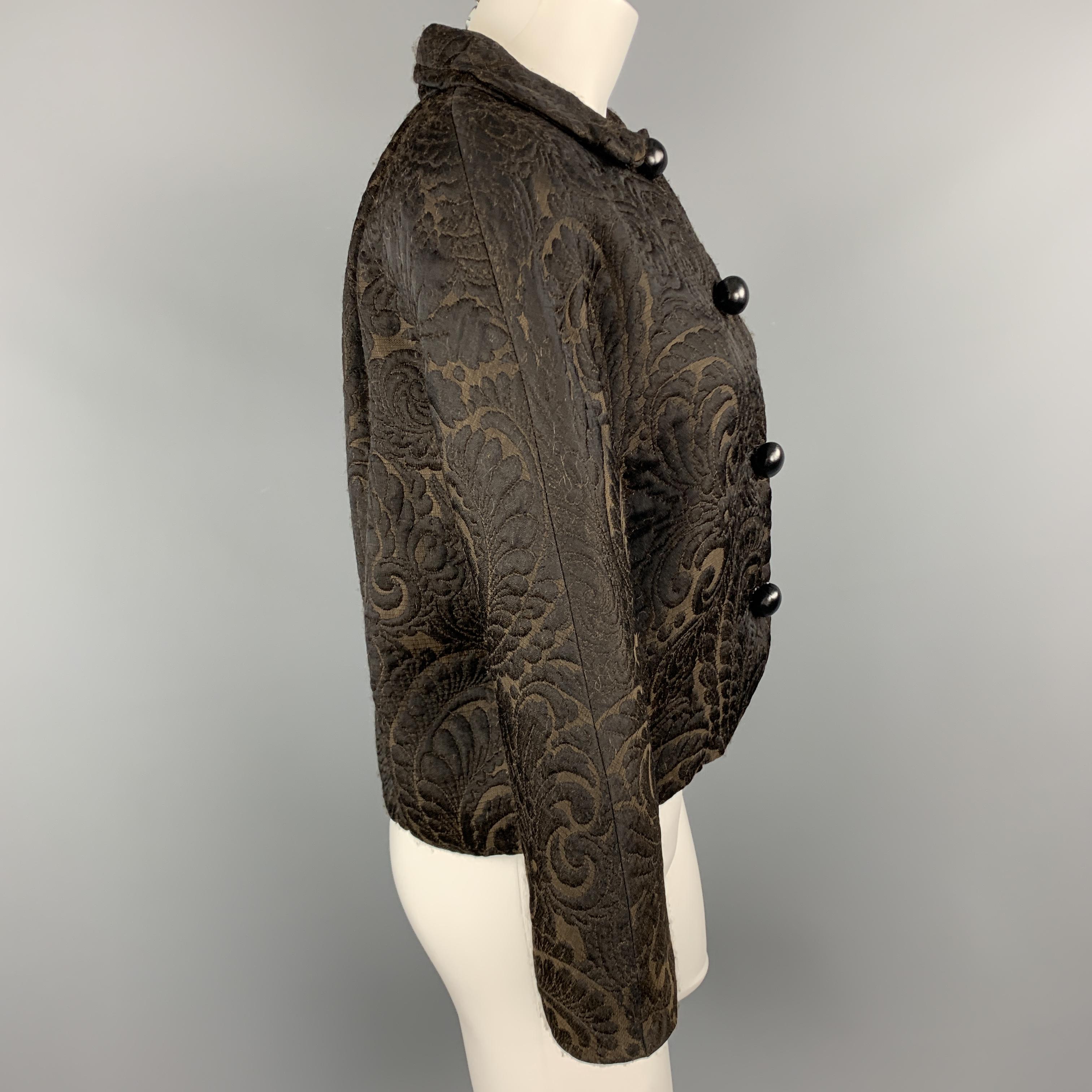 LANVIN Size 4 Black & Brown Brocade Cropped Jacket In Good Condition In San Francisco, CA