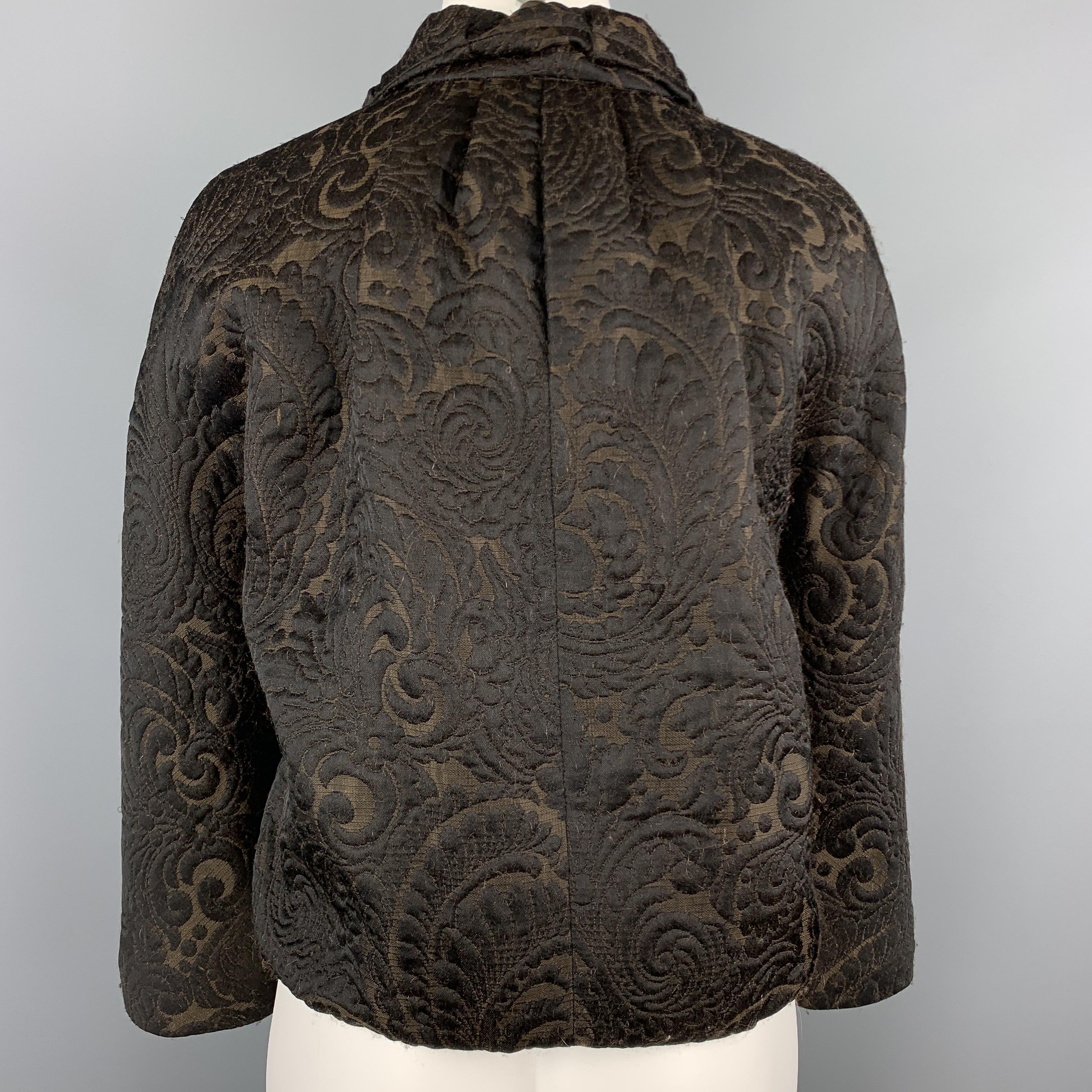 Women's LANVIN Size 4 Black & Brown Brocade Cropped Jacket