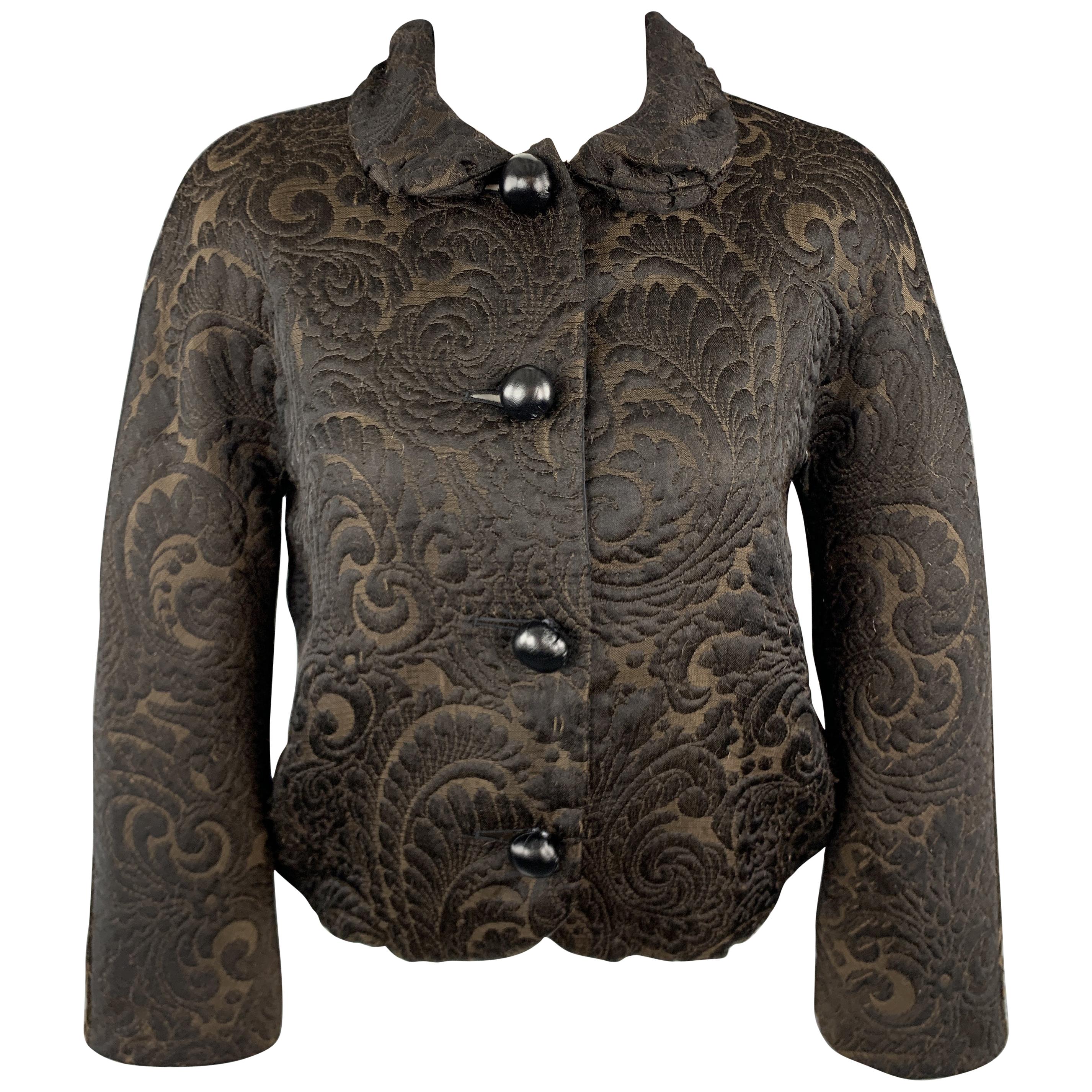 LANVIN Size 4 Black & Brown Brocade Cropped Jacket