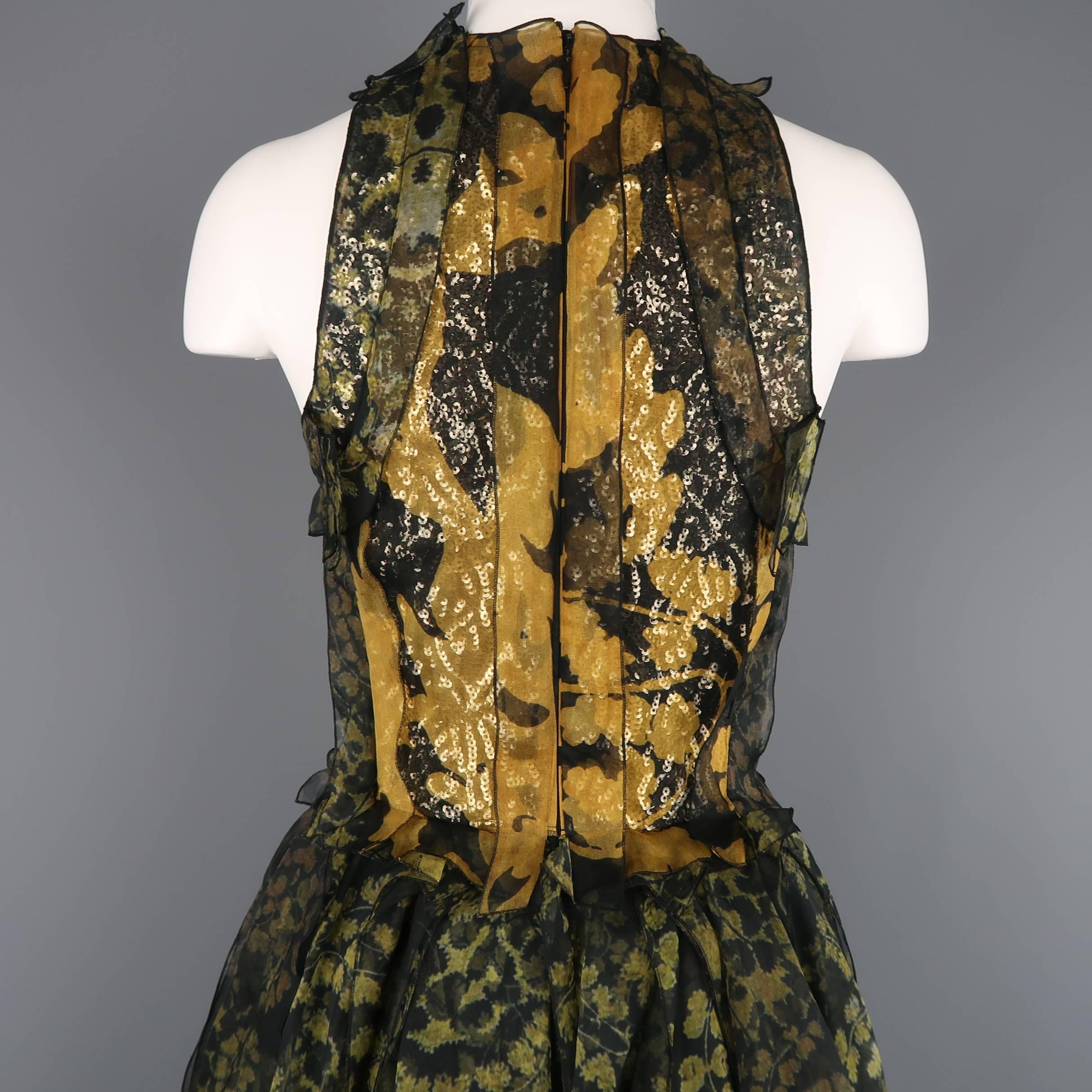 Lanvin Green and Gold Floral Silk Chiffon Cocktail Dress, Spring 2015 Runway  6