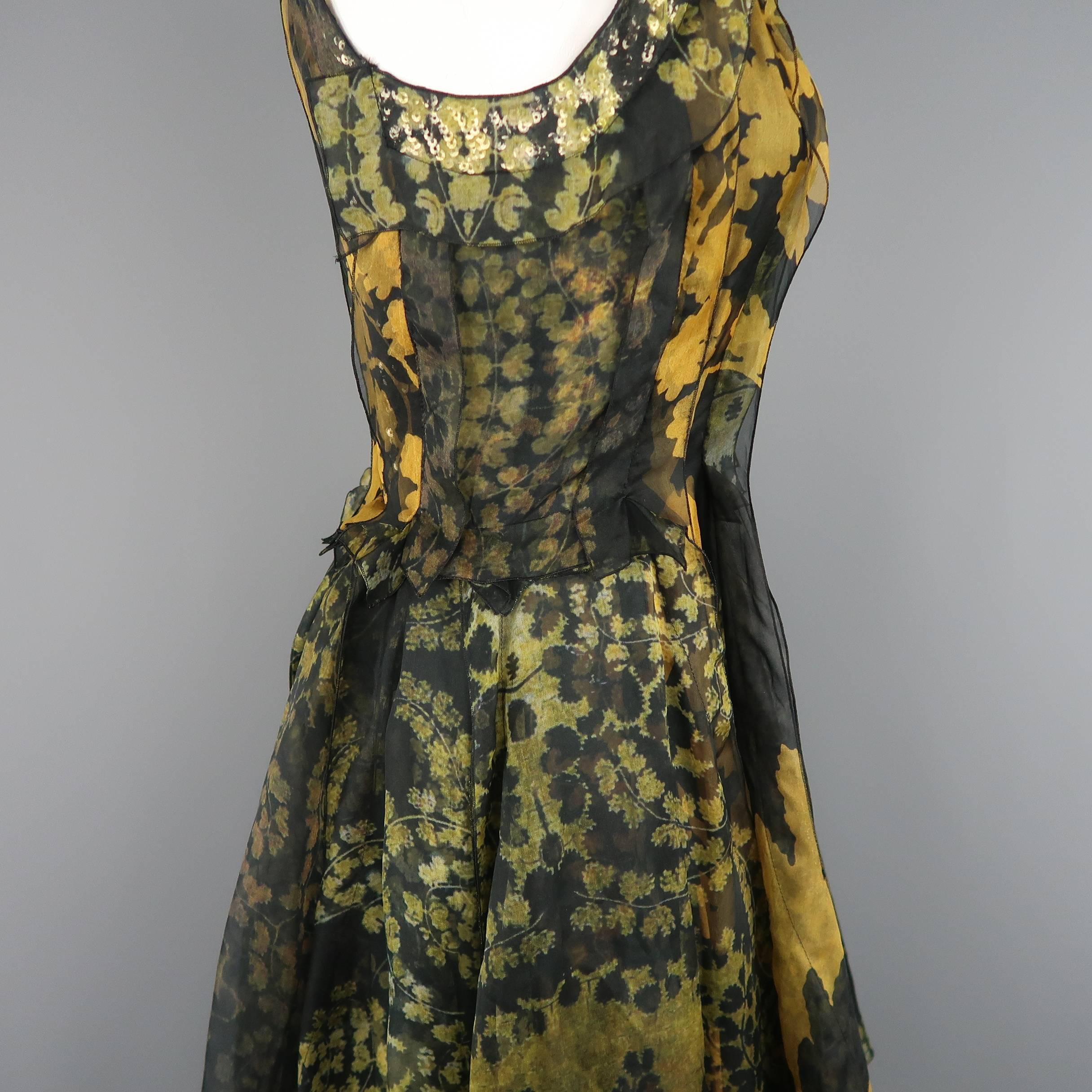 Lanvin Green and Gold Floral Silk Chiffon Cocktail Dress, Spring 2015 Runway  3