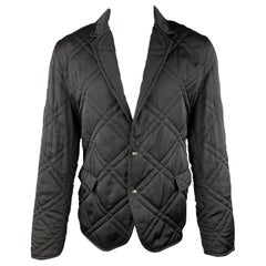 LANVIN Size 40 Black Quilted Notch Lapel Snap Sport Coat