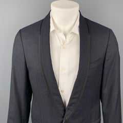 LANVIN Size 40 Black & Silver Sparkle Wool Blend Shawl Collar Sport Coat