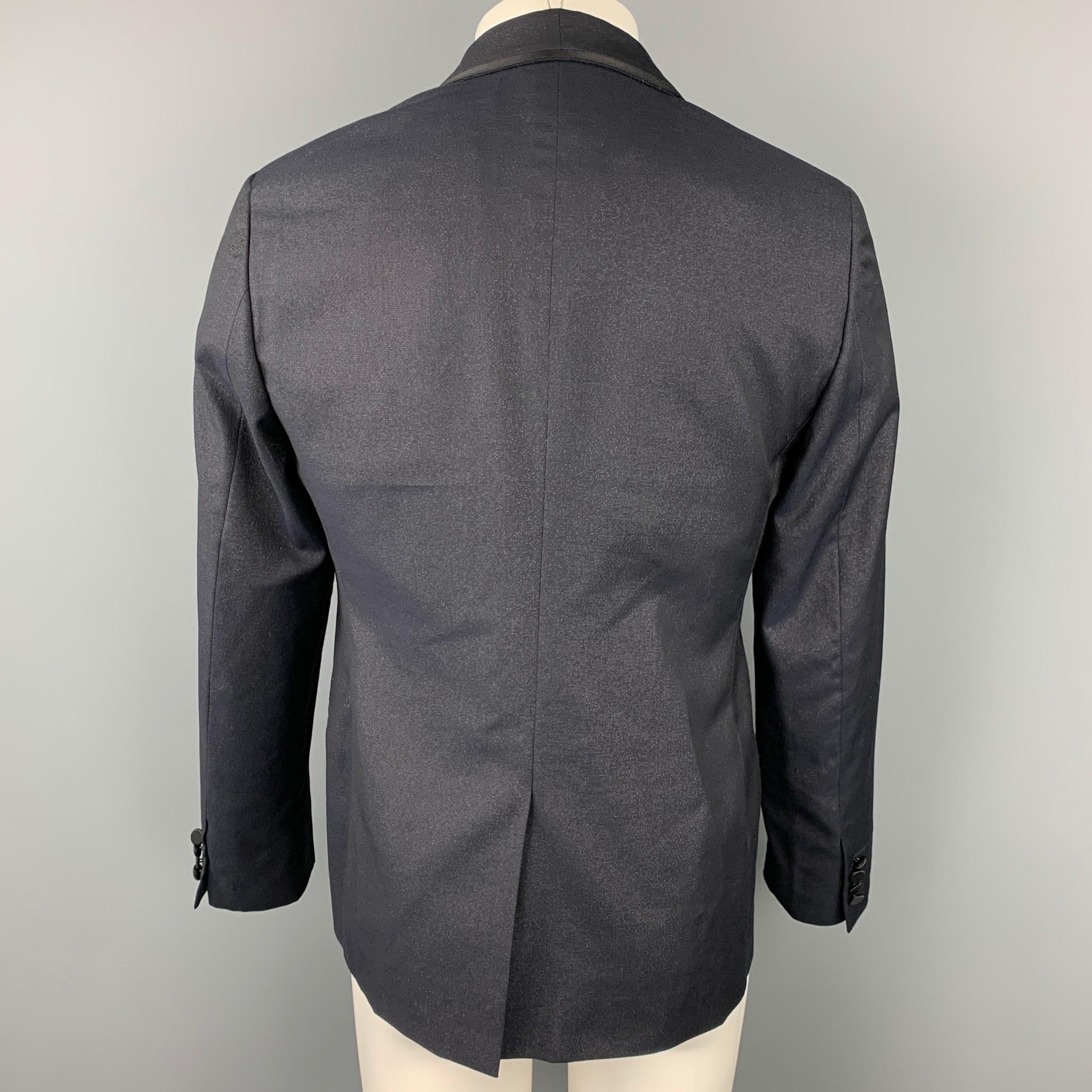 LANVIN Size 40 Black & Silver Sparkle Wool Blend Shawl Collar Sport Coat In Good Condition In San Francisco, CA