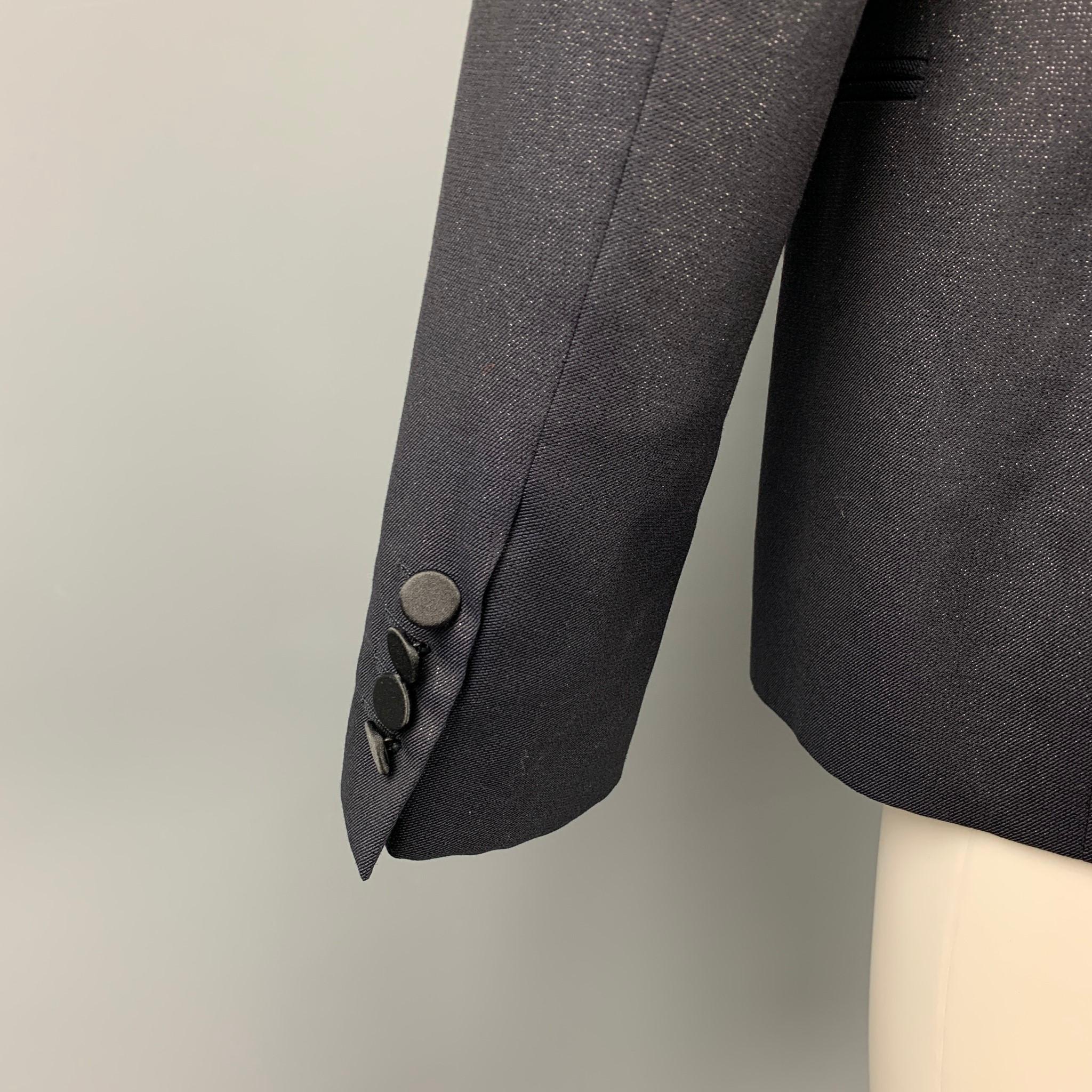 Men's LANVIN Size 40 Black & Silver Sparkle Wool Blend Shawl Collar Sport Coat