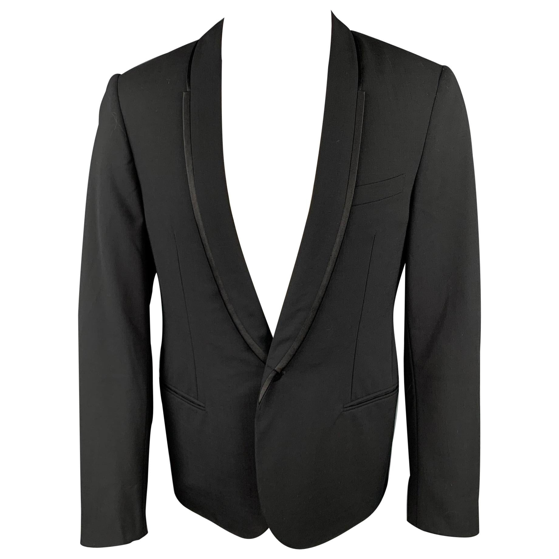 LANVIN Size 40 Black Wool / Lycra Shawl Lapel Tuxedo Sport Coat