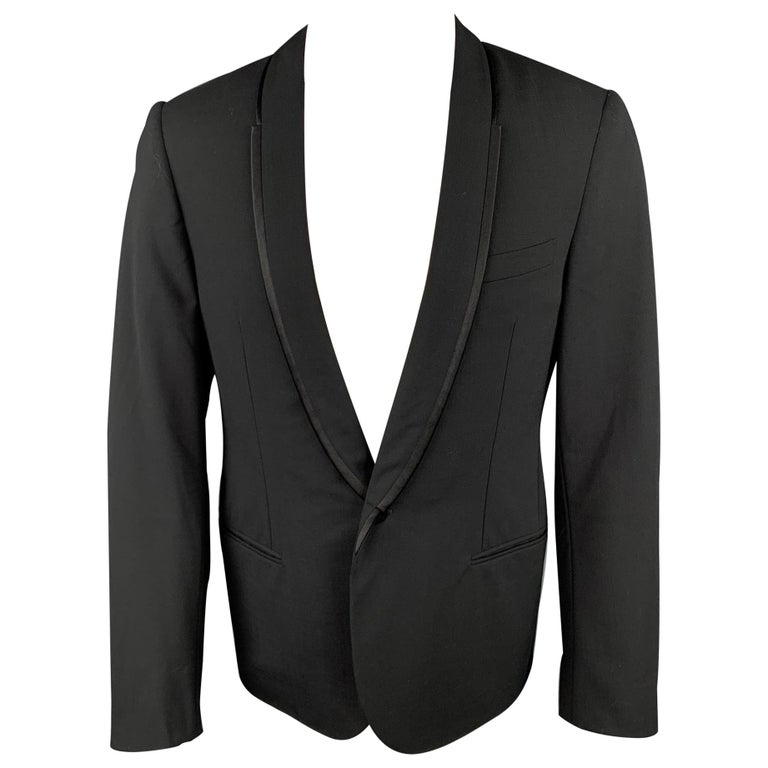 LANVIN Size 40 Black Wool / Lycra Shawl Lapel Tuxedo Sport Coat For ...