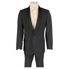 LANVIN Size 40 Regular Navy Black Wool Mohair Shawl Collar Suit