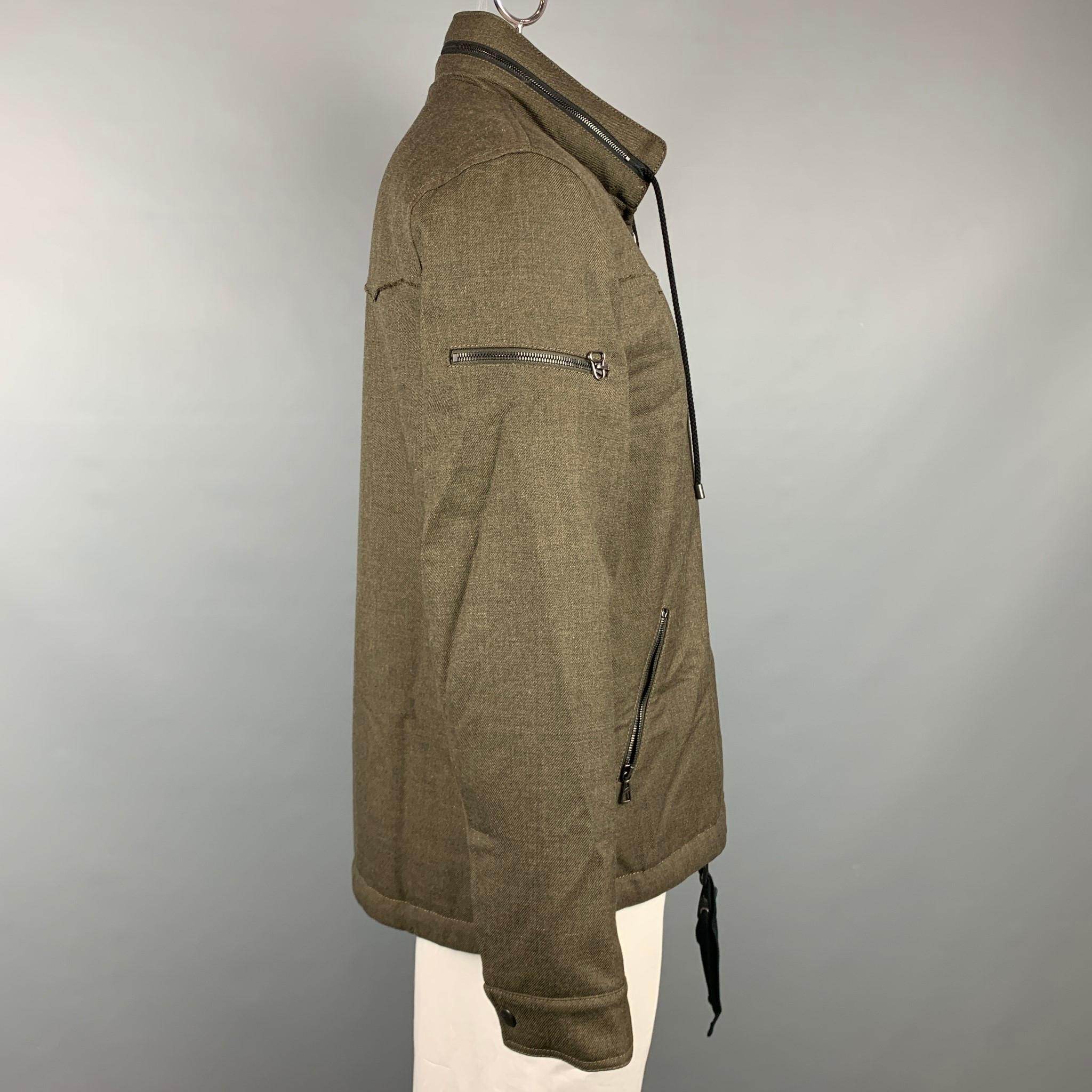 Brown LANVIN Size 42 Olive Wool Zip Up Hooded Zip Up Jacket