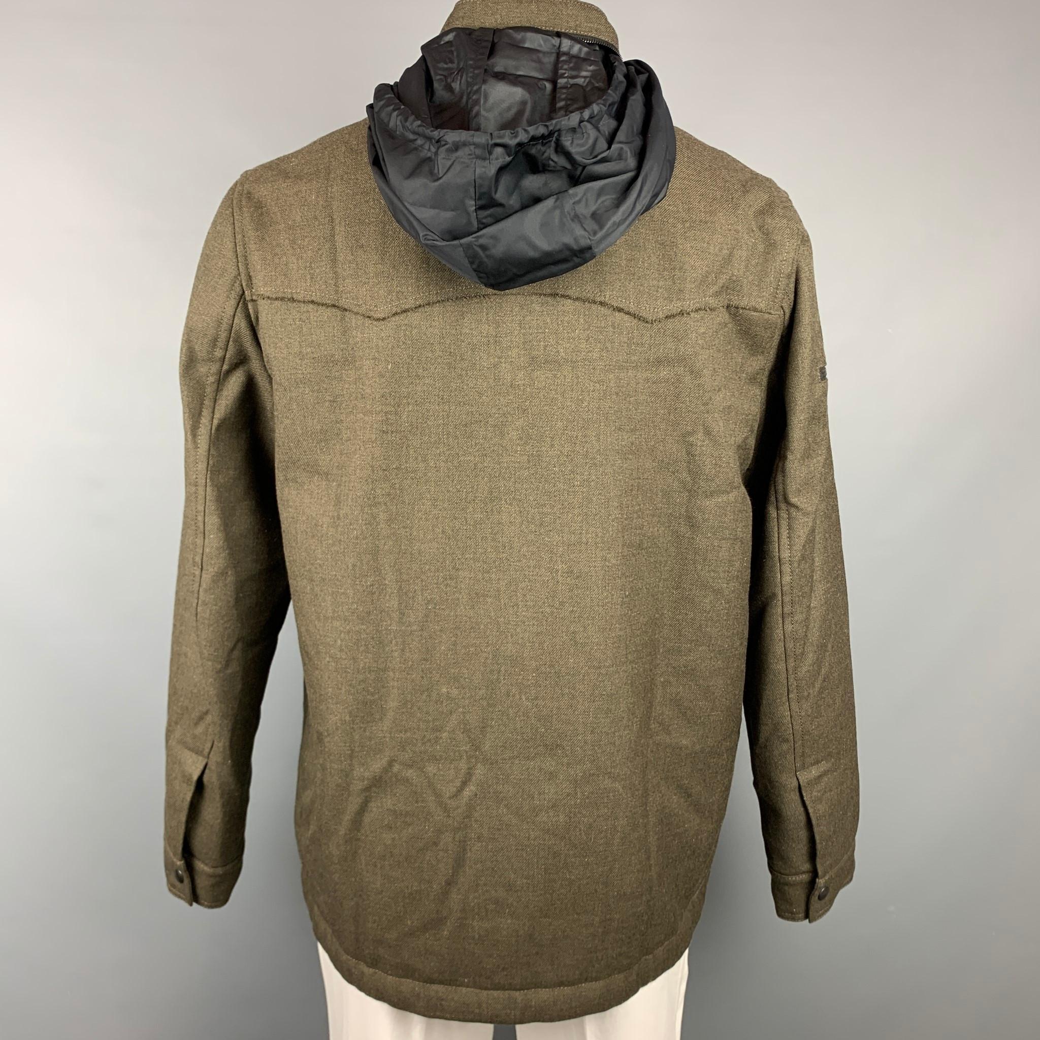 LANVIN Size 42 Olive Wool Zip Up Hooded Zip Up Jacket In Good Condition In San Francisco, CA