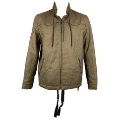 LANVIN Size 42 Olive Wool Zip Up Hooded Zip Up Jacket