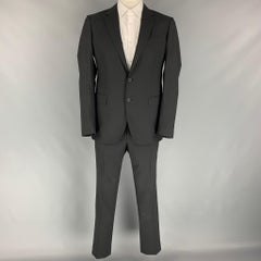 LANVIN Size 42 Regular Black Wool Notch Lapel Suit