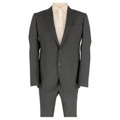 LANVIN Size 42 Regular Black Wool Notch Lapel Suit