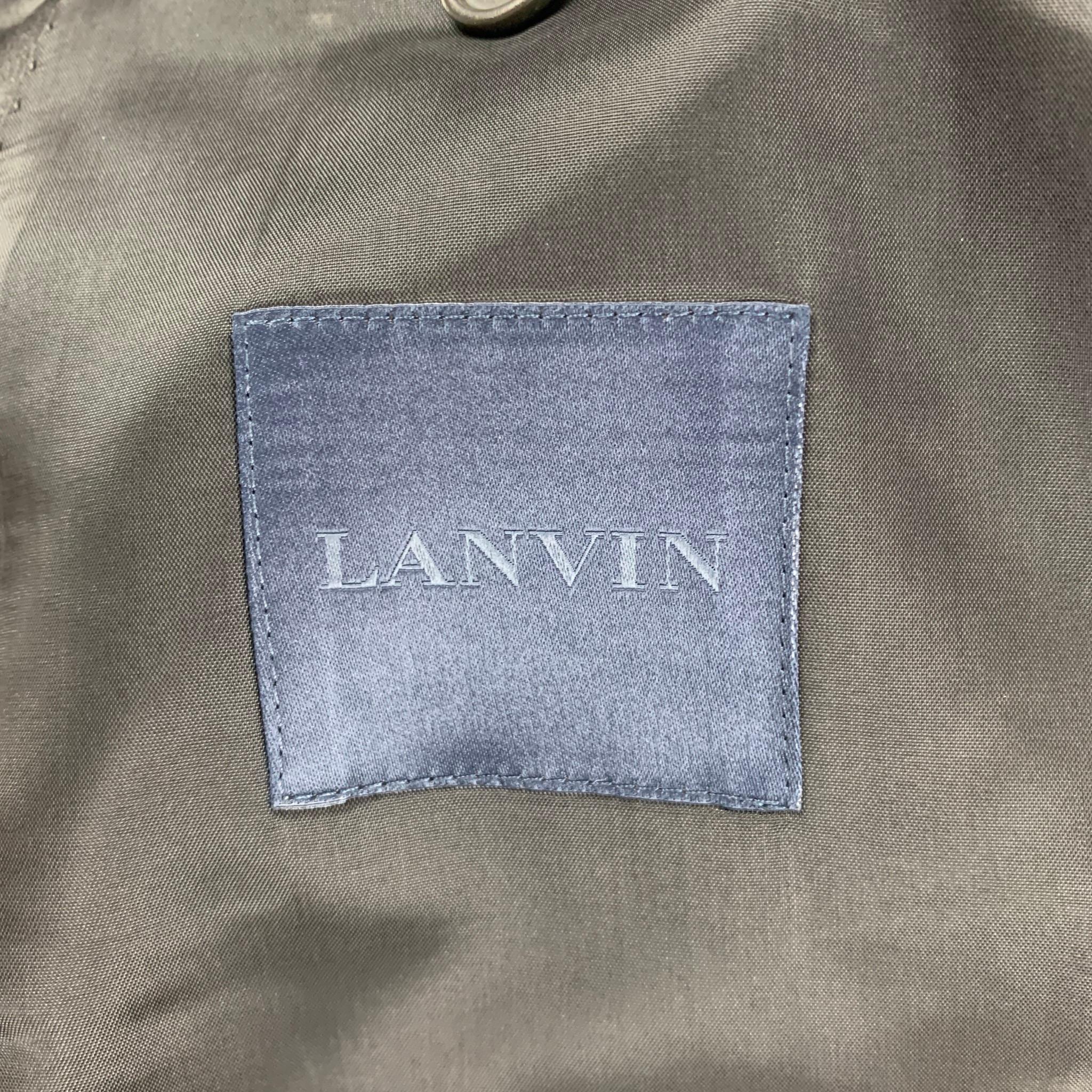 LANVIN Size 44 Black Wool Peak Lapel Sport Coat 2