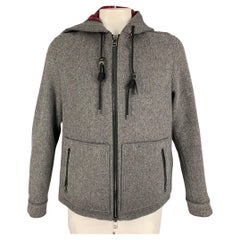 LANVIN Size 44 Grey & Black Herringbone Wool / Polyamide Hooded Jacket
