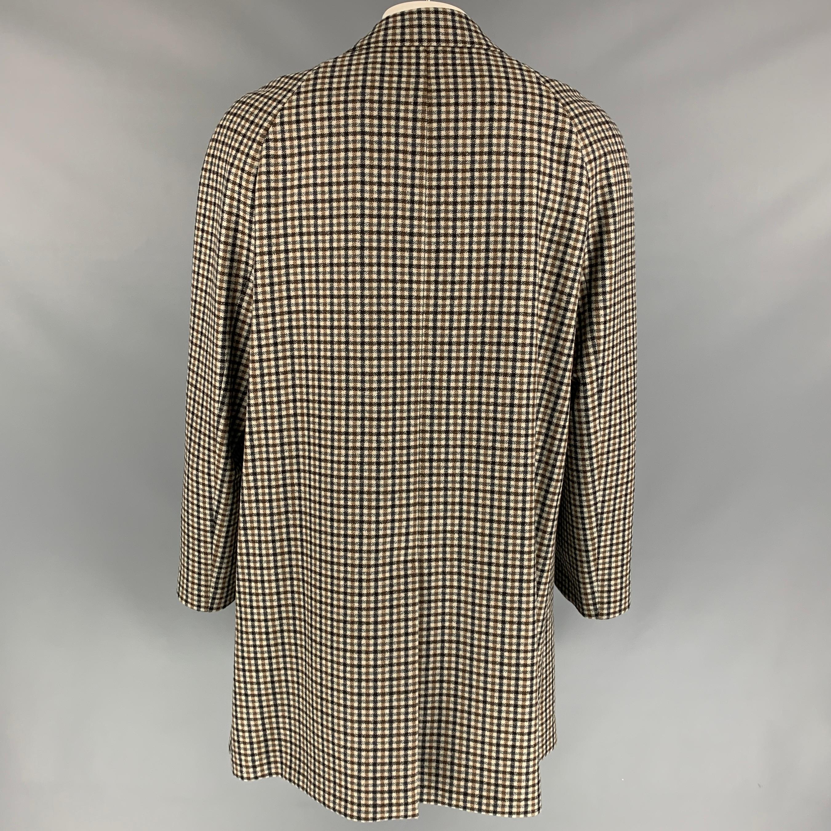 Gray LANVIN Size 44 Oatmeal Black & Brown Checkered Wool Coat