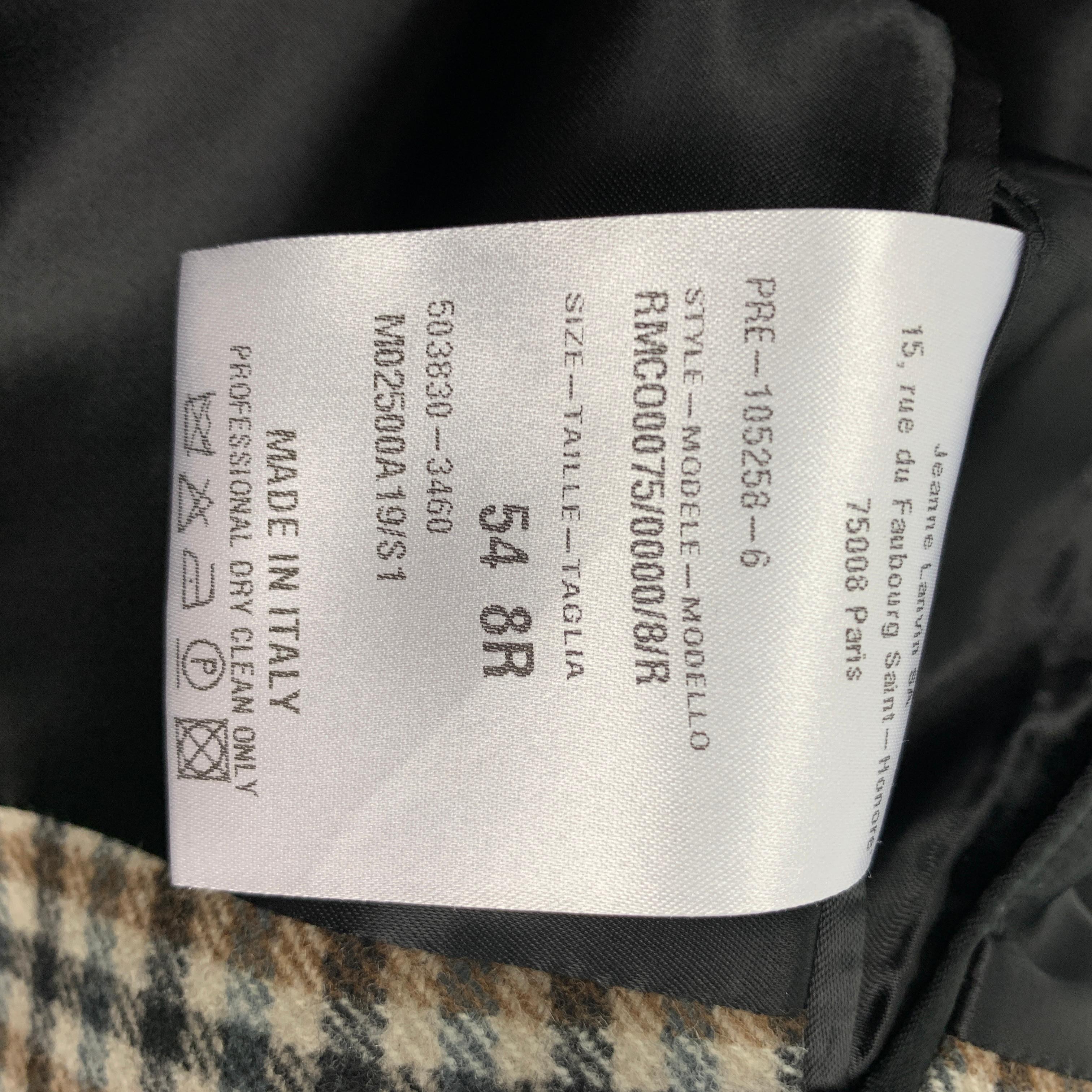 LANVIN Size 44 Oatmeal Black & Brown Checkered Wool Coat In Good Condition In San Francisco, CA