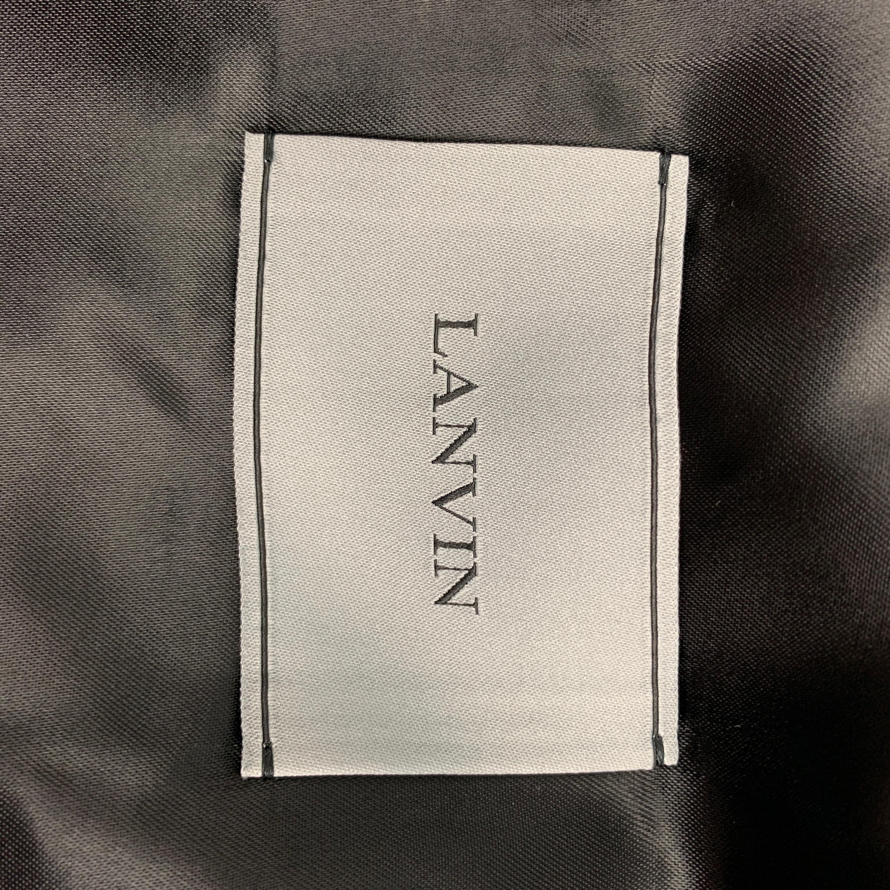 LANVIN Size 44 Oatmeal Black & Brown Checkered Wool Coat 1