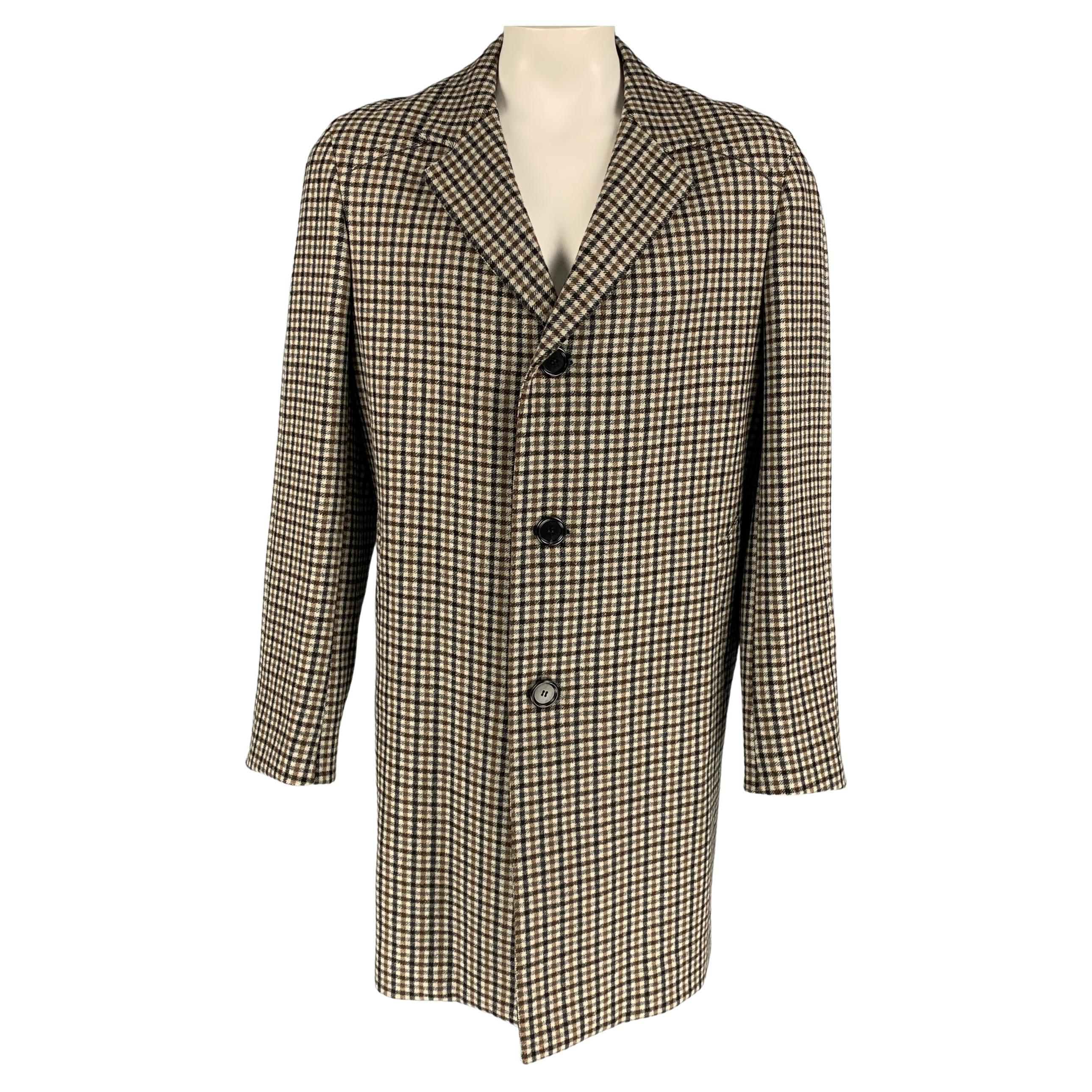 LANVIN Size 44 Oatmeal Black & Brown Checkered Wool Coat
