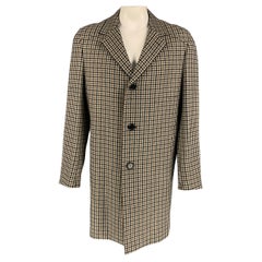 LANVIN Talla 44 Abrigo de lana a cuadros avena negro y marrón