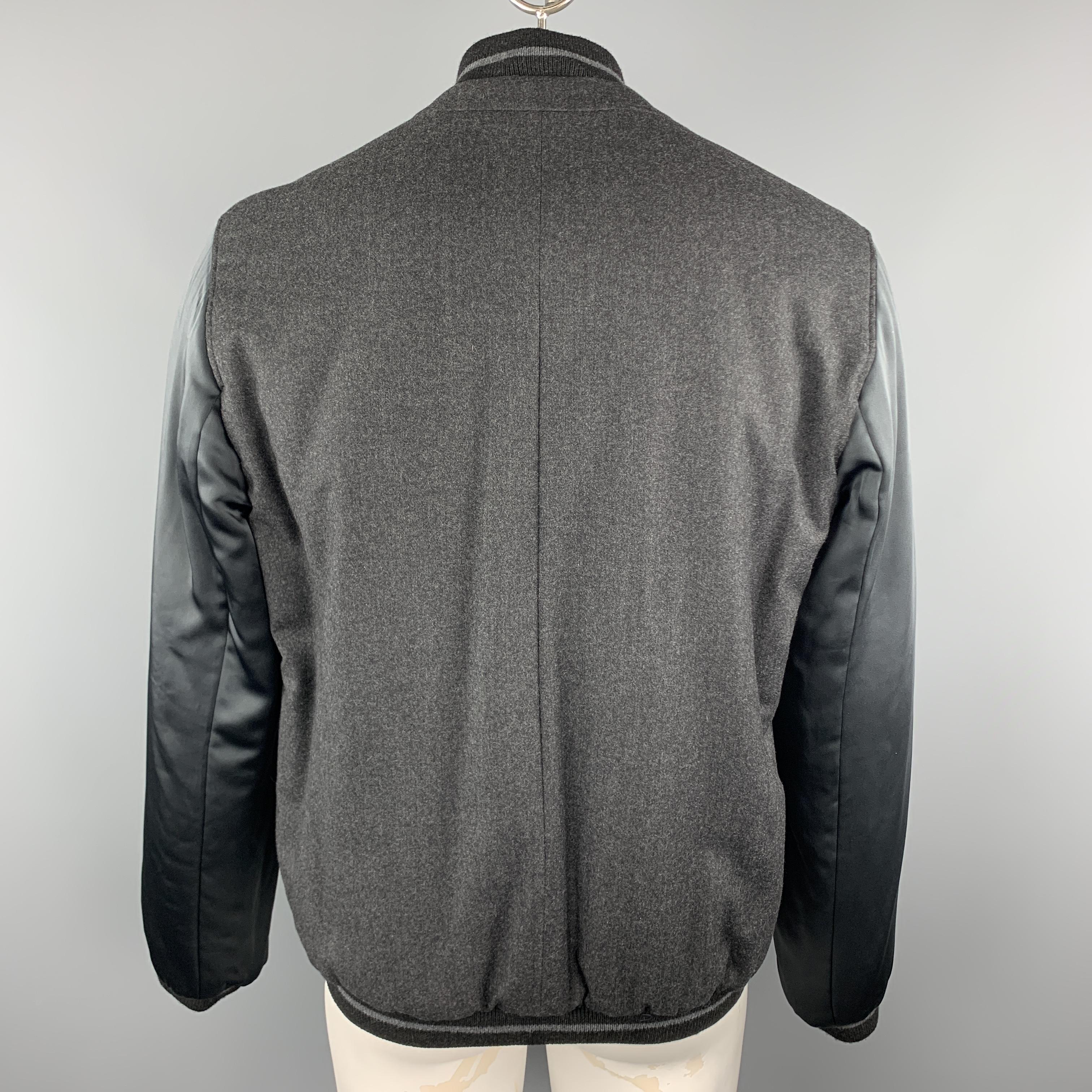 LANVIN Size 46 Charcoal Wool / Cashmere Contrast Sleeves Zip Up Jacket In Excellent Condition In San Francisco, CA