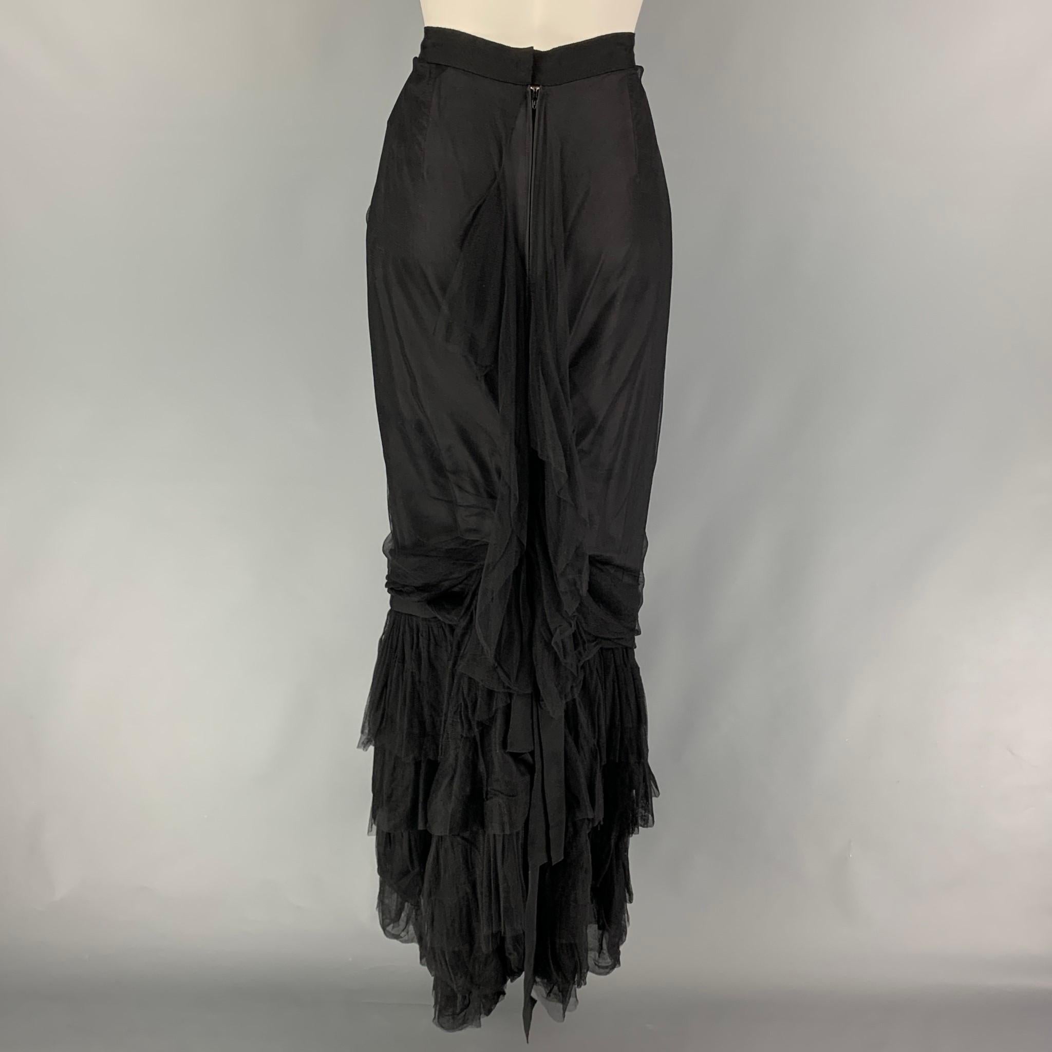 LANVIN Size 6 Black Silk Blend Ruffled Long Skirt In Good Condition In San Francisco, CA