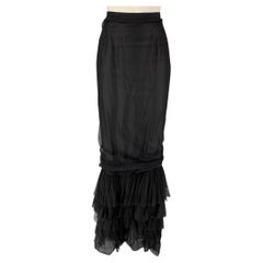 LANVIN Size 6 Black Silk Blend Ruffled Long Skirt