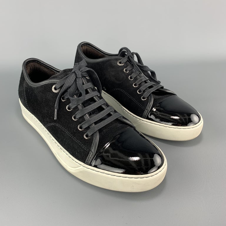 LANVIN Size 6 Black Suede Patent Toe Cap Lace Up Sneakers at 1stDibs