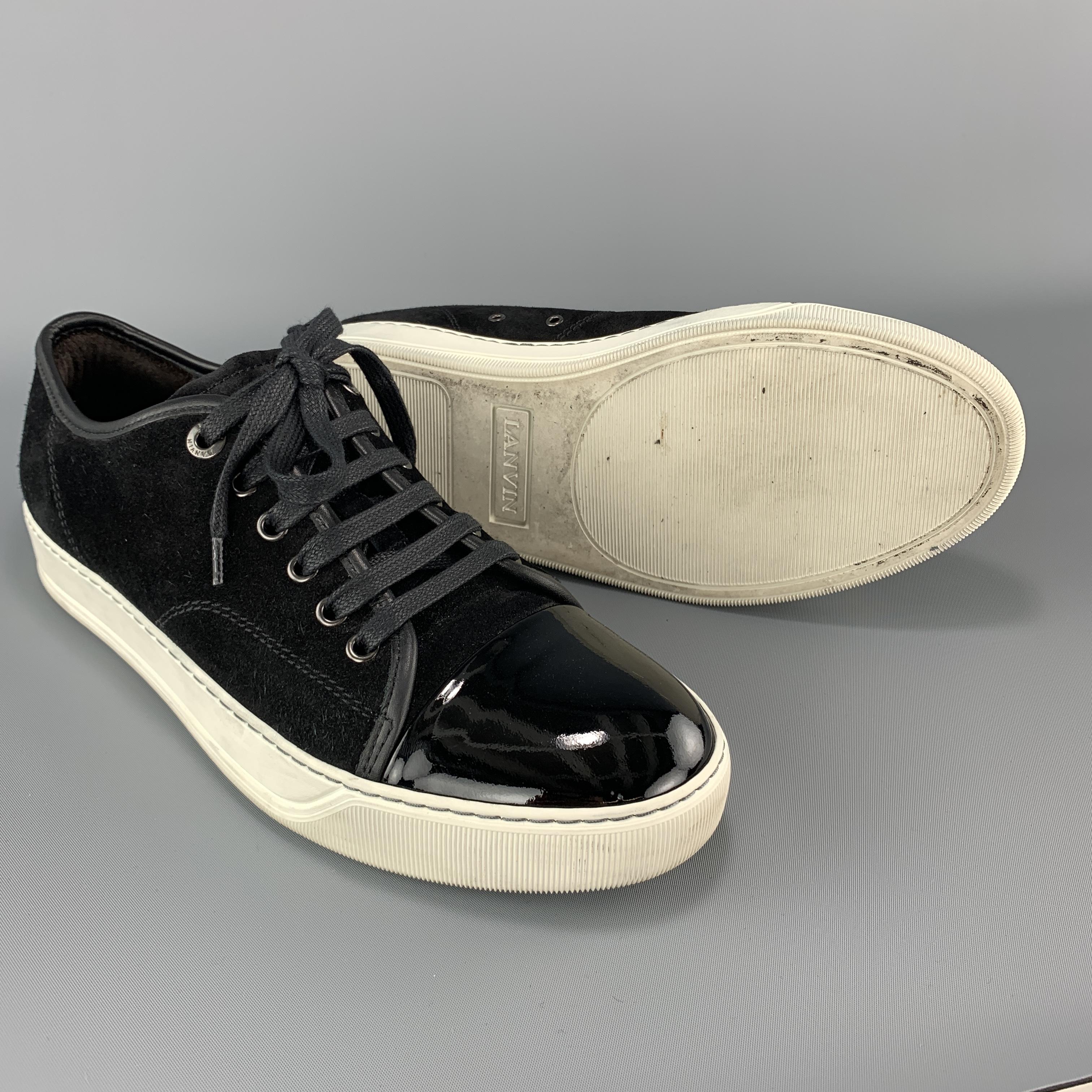 LANVIN Size 6 Black Suede Patent Toe Cap Lace Up Sneakers In Good Condition In San Francisco, CA