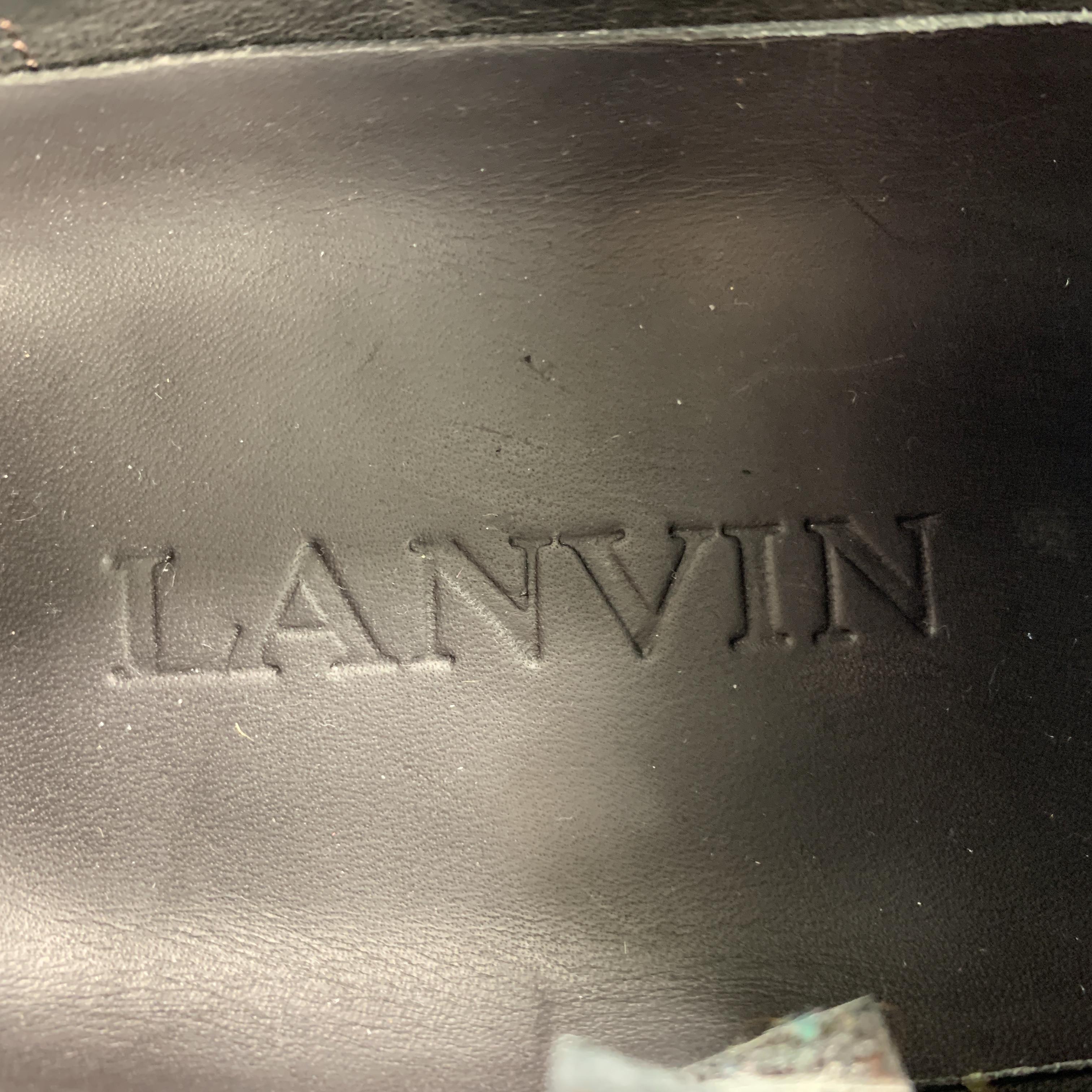 LANVIN Size 6 Black Suede Patent Toe Cap Lace Up Sneakers 1