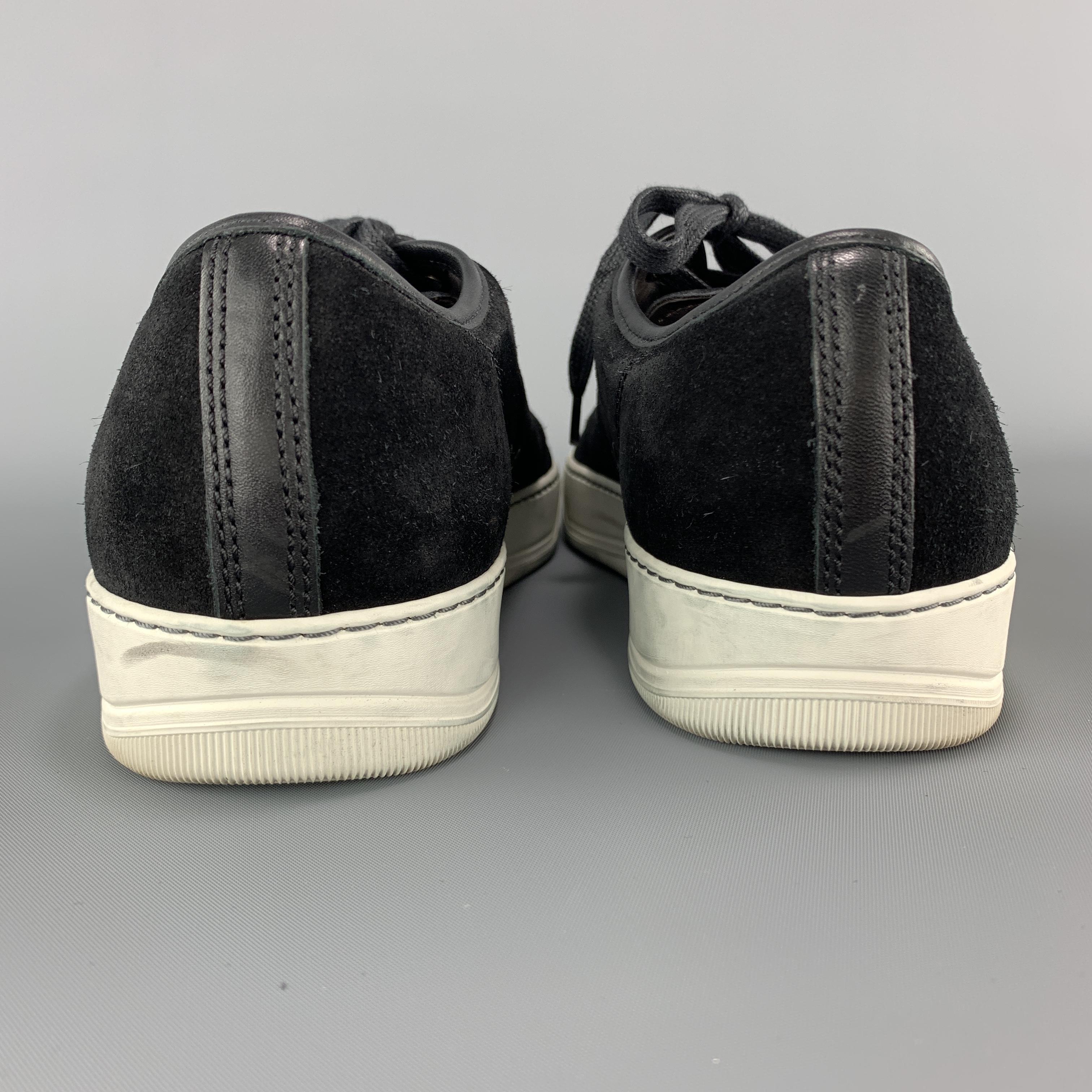 LANVIN Size 6 Black Suede Patent Toe Cap Lace Up Sneakers 2