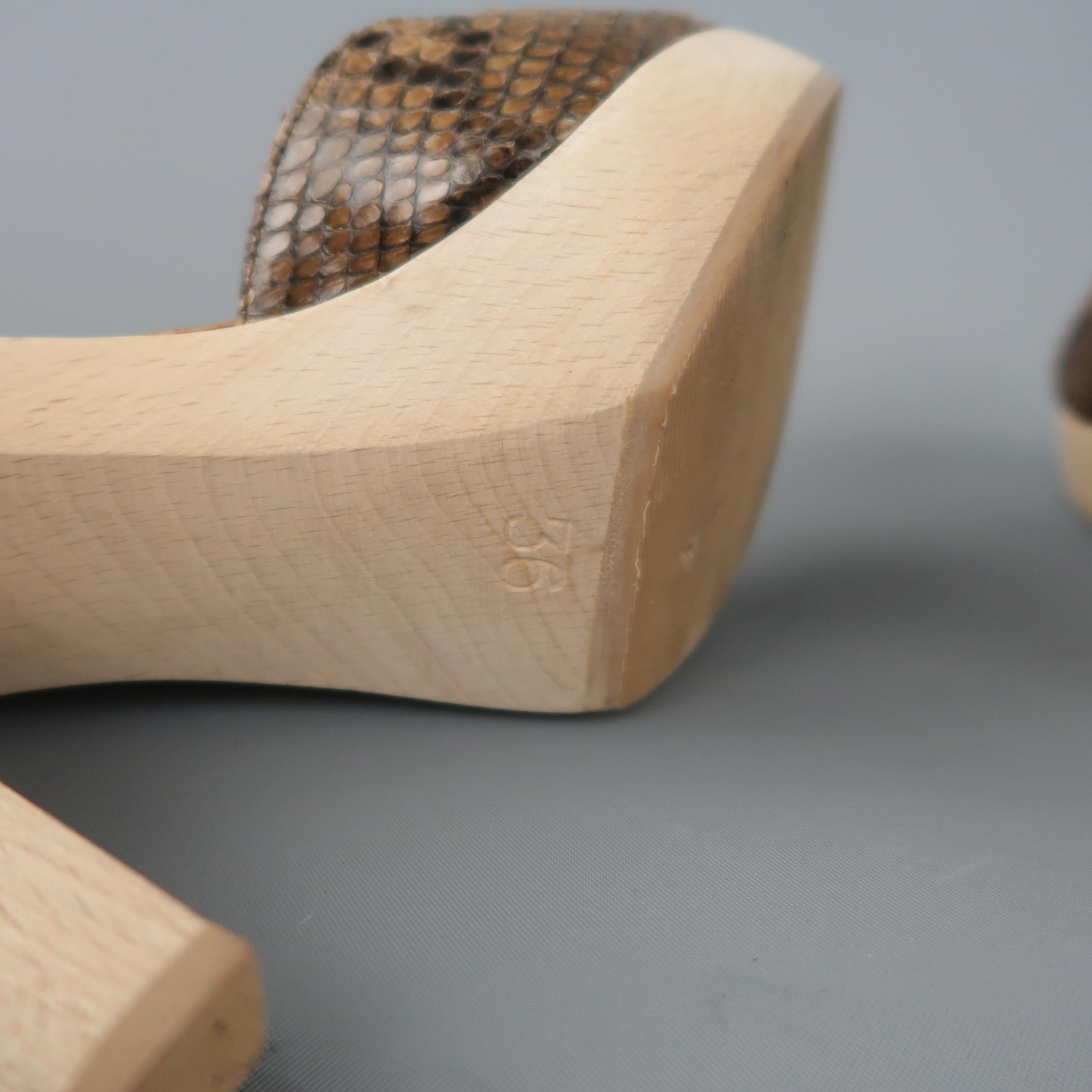 LANVIN Size 6 Tan Snake Skin Wooden Platform Ankle Strap Pumps In Excellent Condition In San Francisco, CA