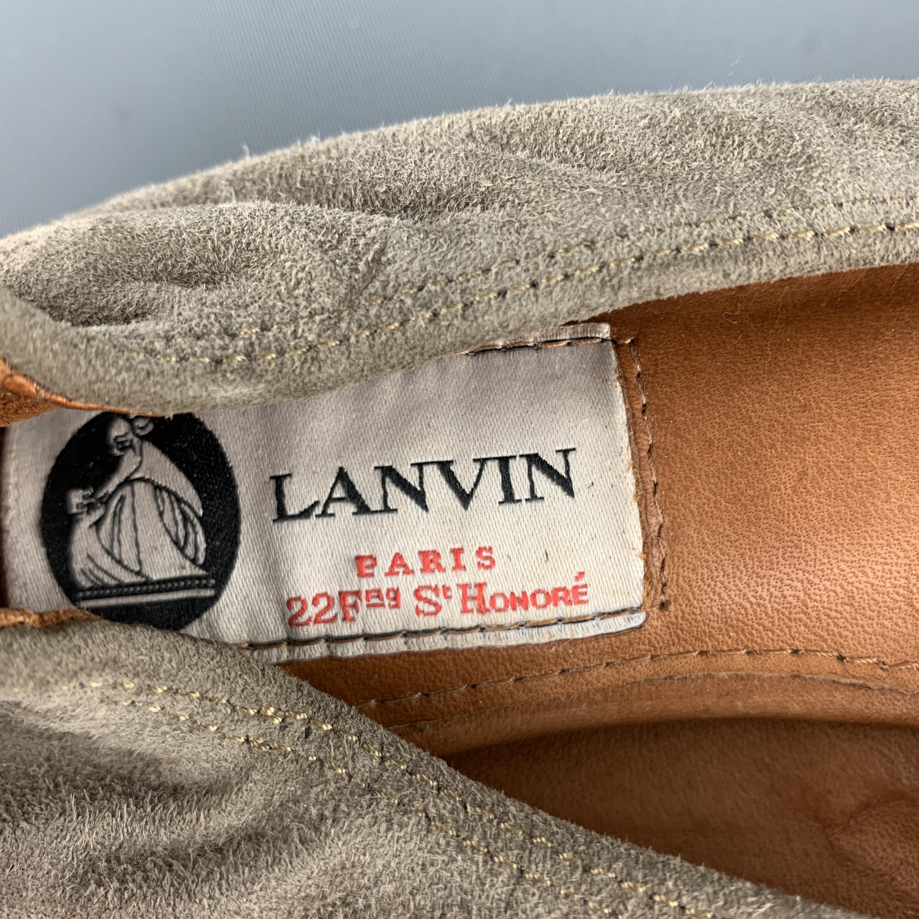 Women's LANVIN Size 6 Taupe Suede Patent Leather Toe Cap Flats