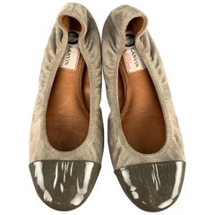 LANVIN Size 6 Taupe Suede Patent Leather Toe Cap Flats