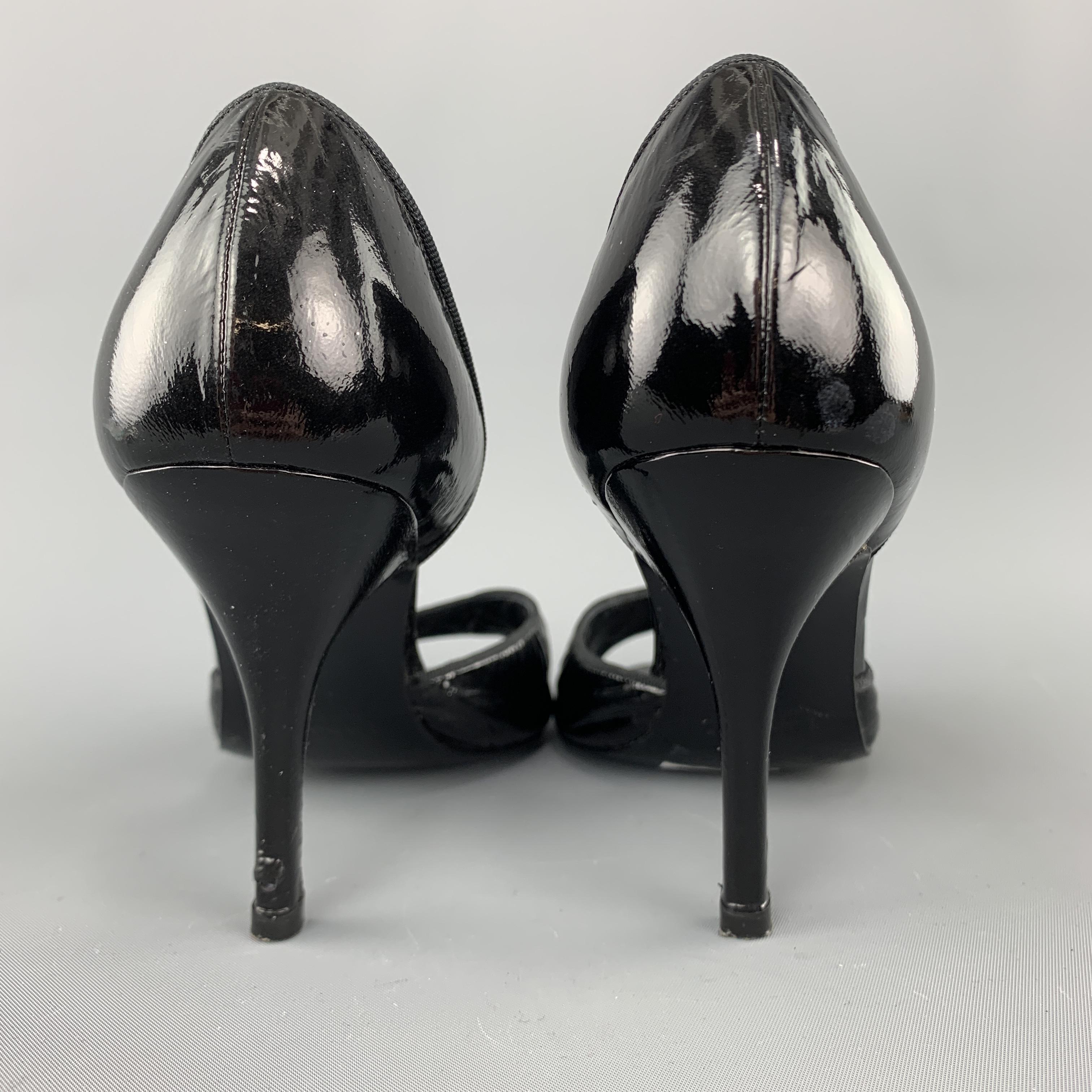 LANVIN Size 7 Black Patent Leather D'Orsay Peep Toe Pumps In Good Condition In San Francisco, CA