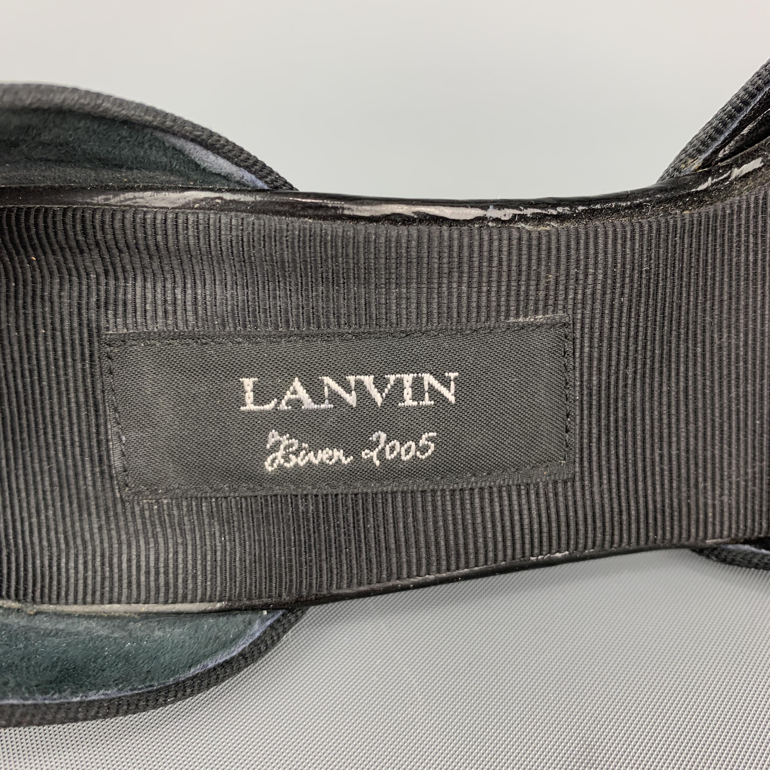 LANVIN Size 7 Black Patent Leather D'Orsay Peep Toe Pumps 2