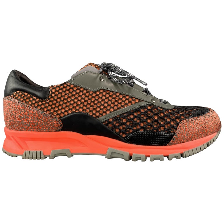LANVIN Size 7 Orange MIxed Mesh Reflective Sneakers For Sale at 1stDibs